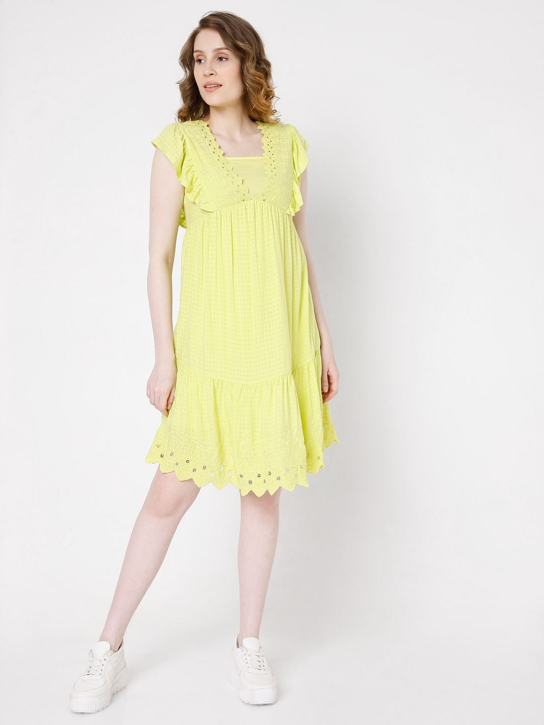 Yellow Schiffli Dress