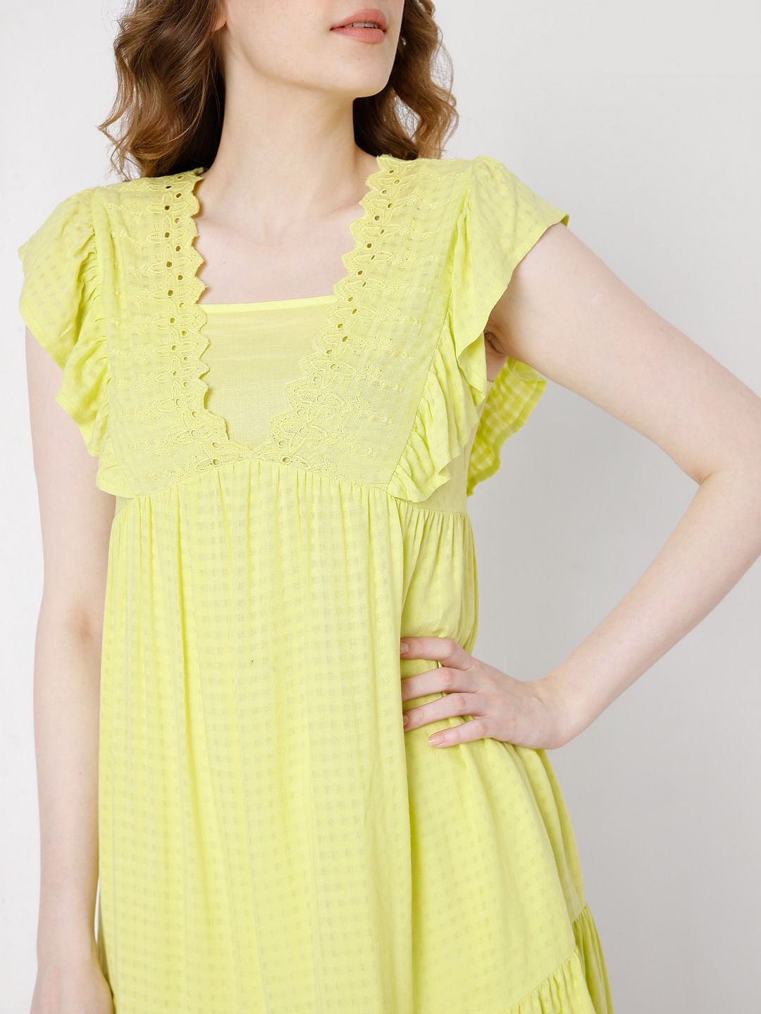 Yellow Schiffli Dress