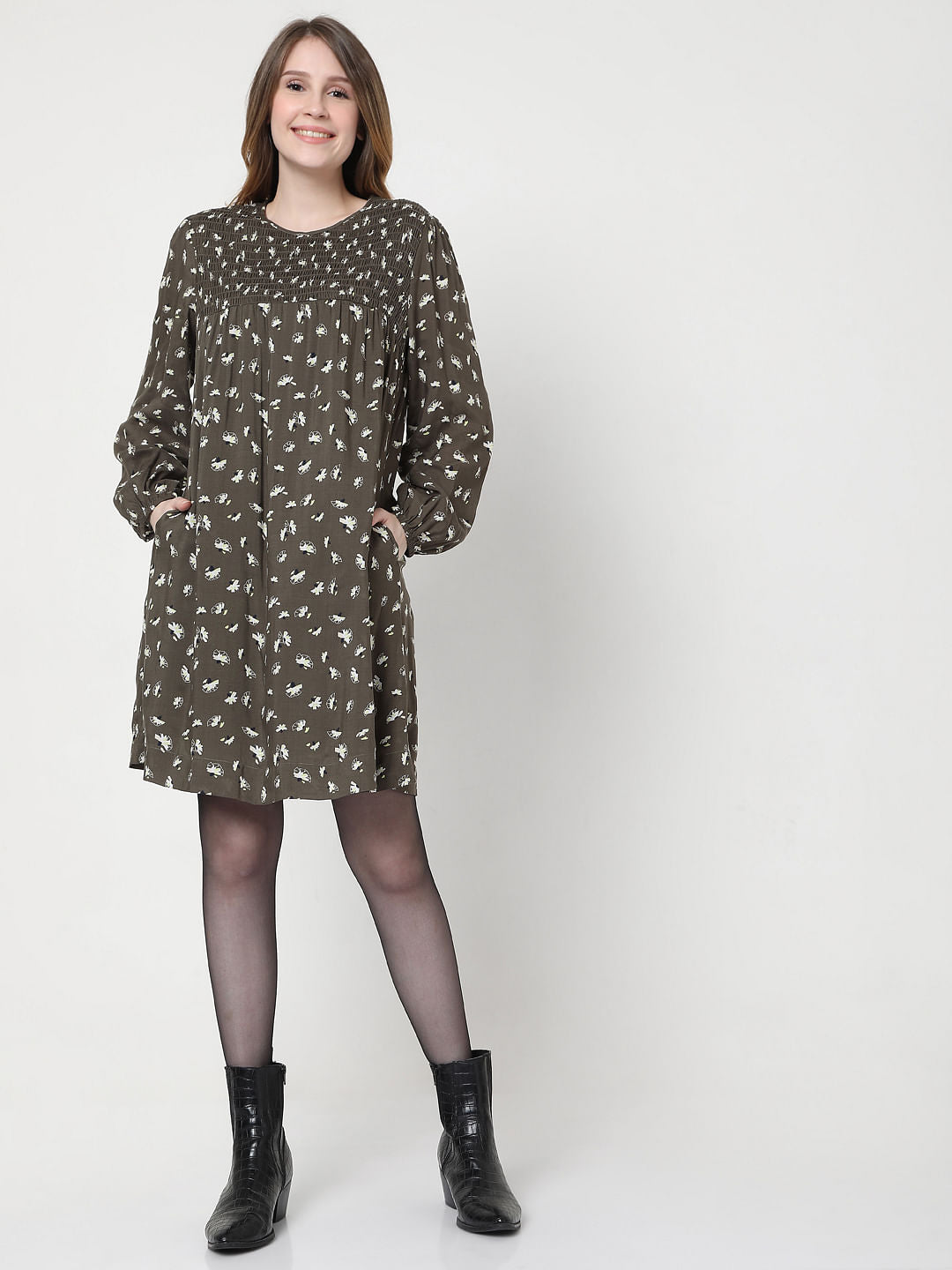 Green Floral Shift Dress