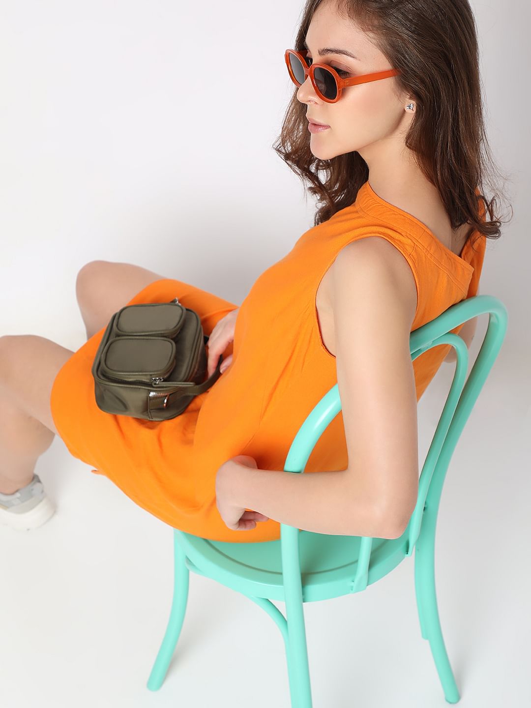 Orange Linen Shift Dress