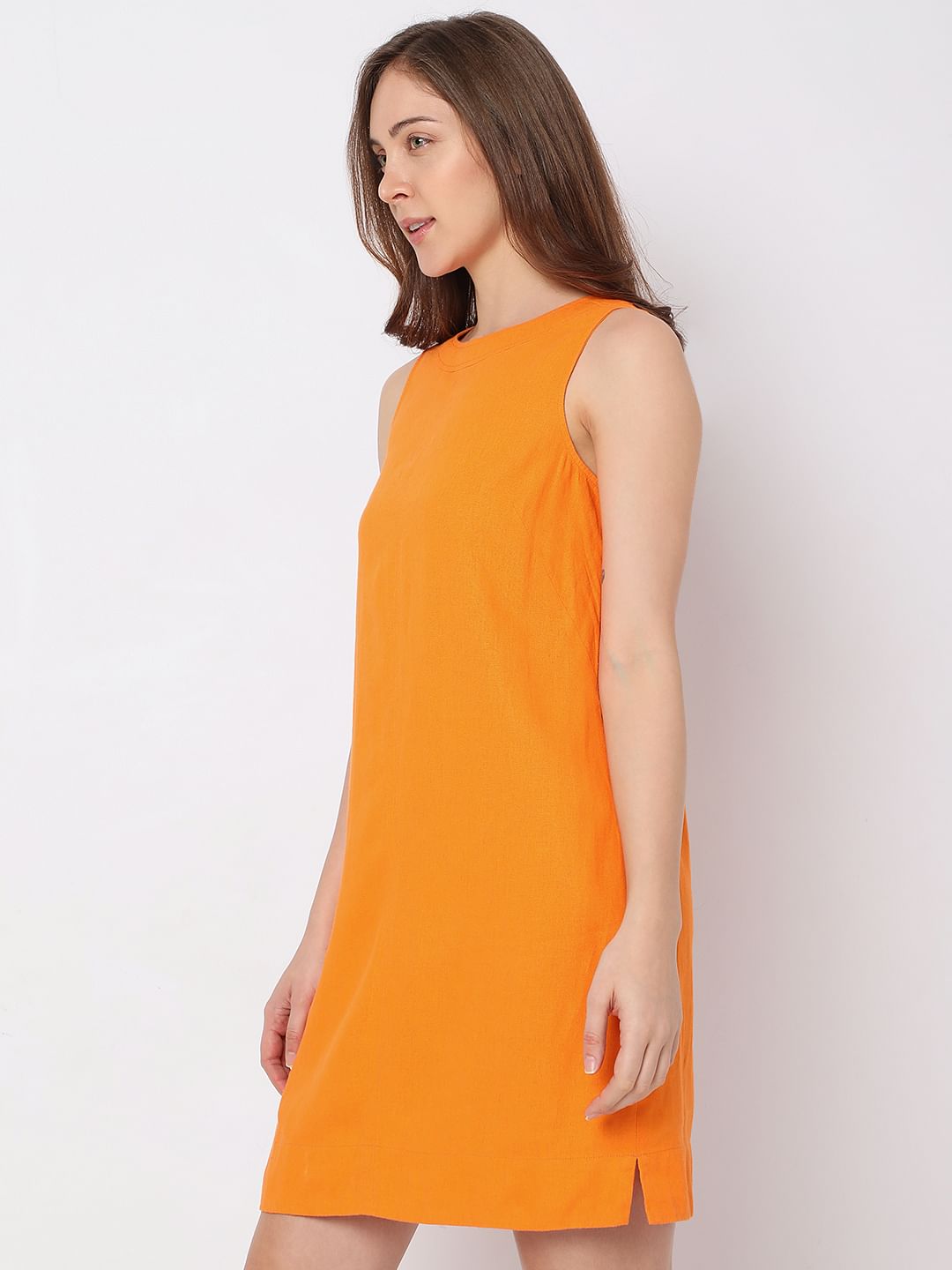 Orange Linen Shift Dress