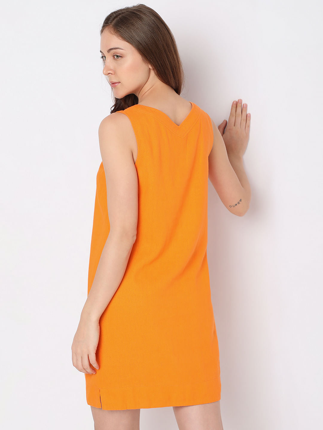 Orange Linen Shift Dress