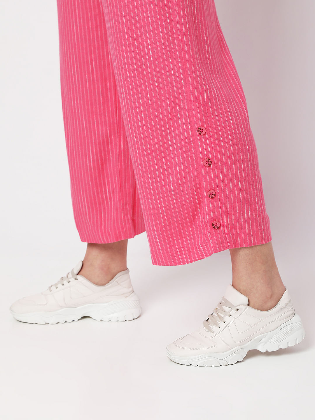 Pink High Rise Striped Pants