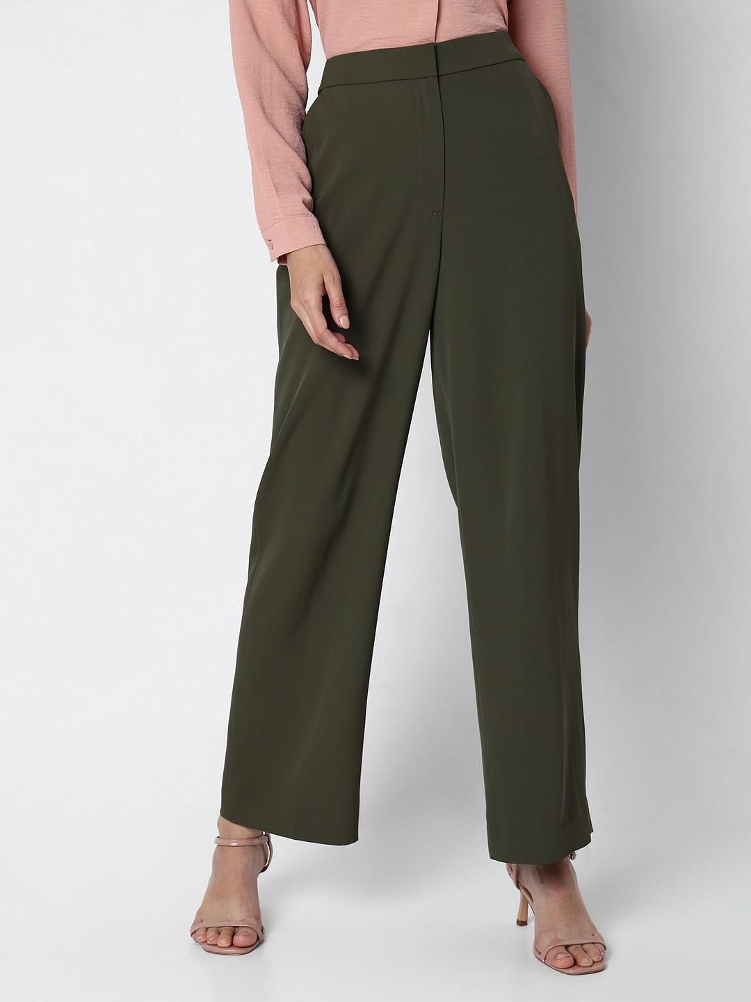 Green High Rise Straight Fit Pants