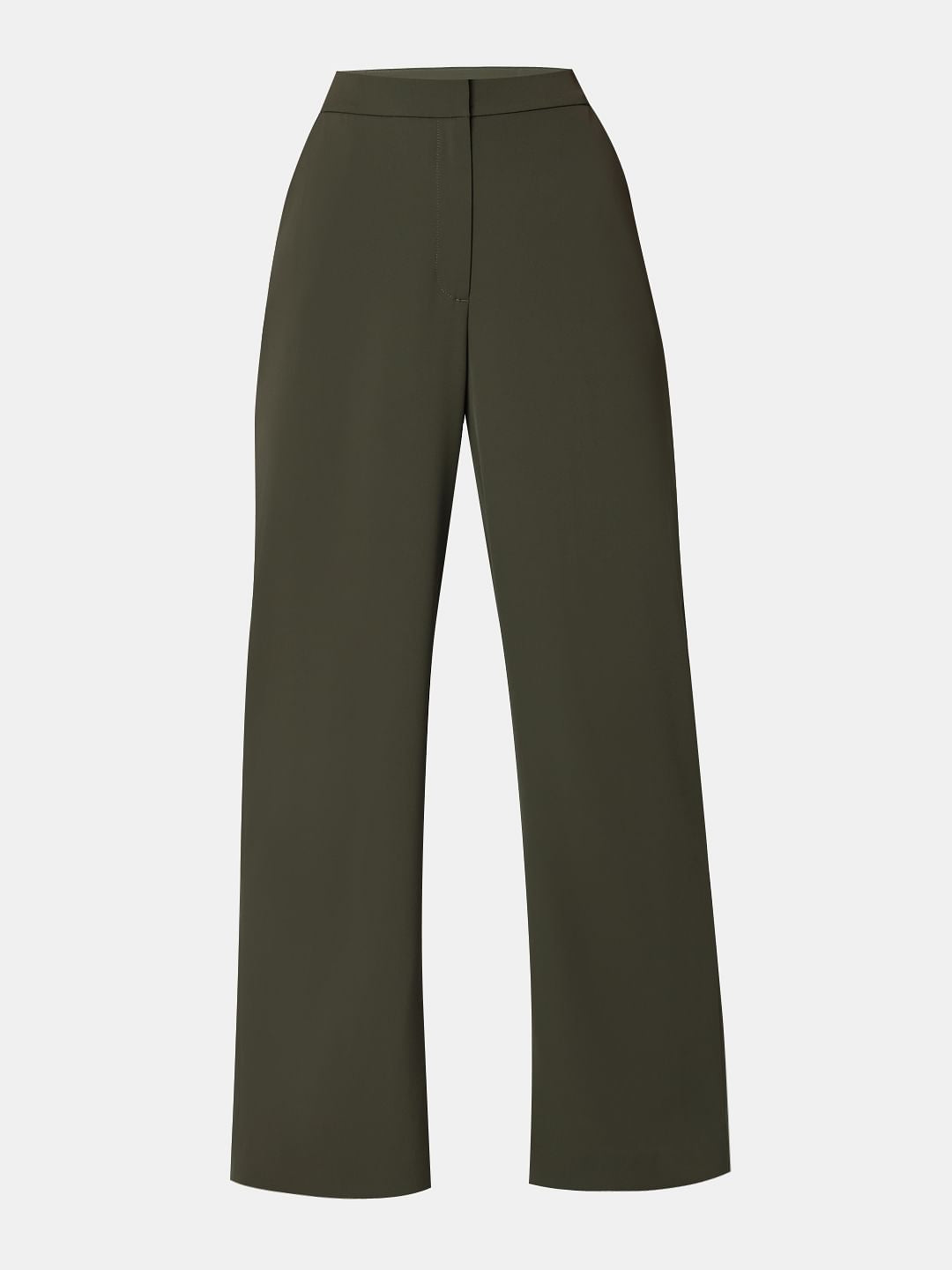 Green High Rise Straight Fit Pants