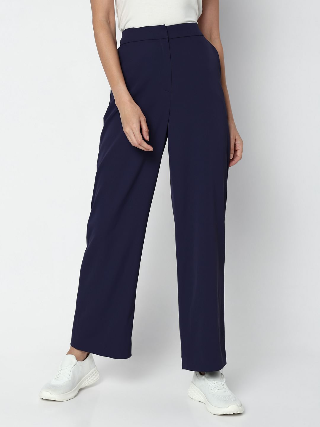 Navy Blue High Rise Straight Fit Pants
