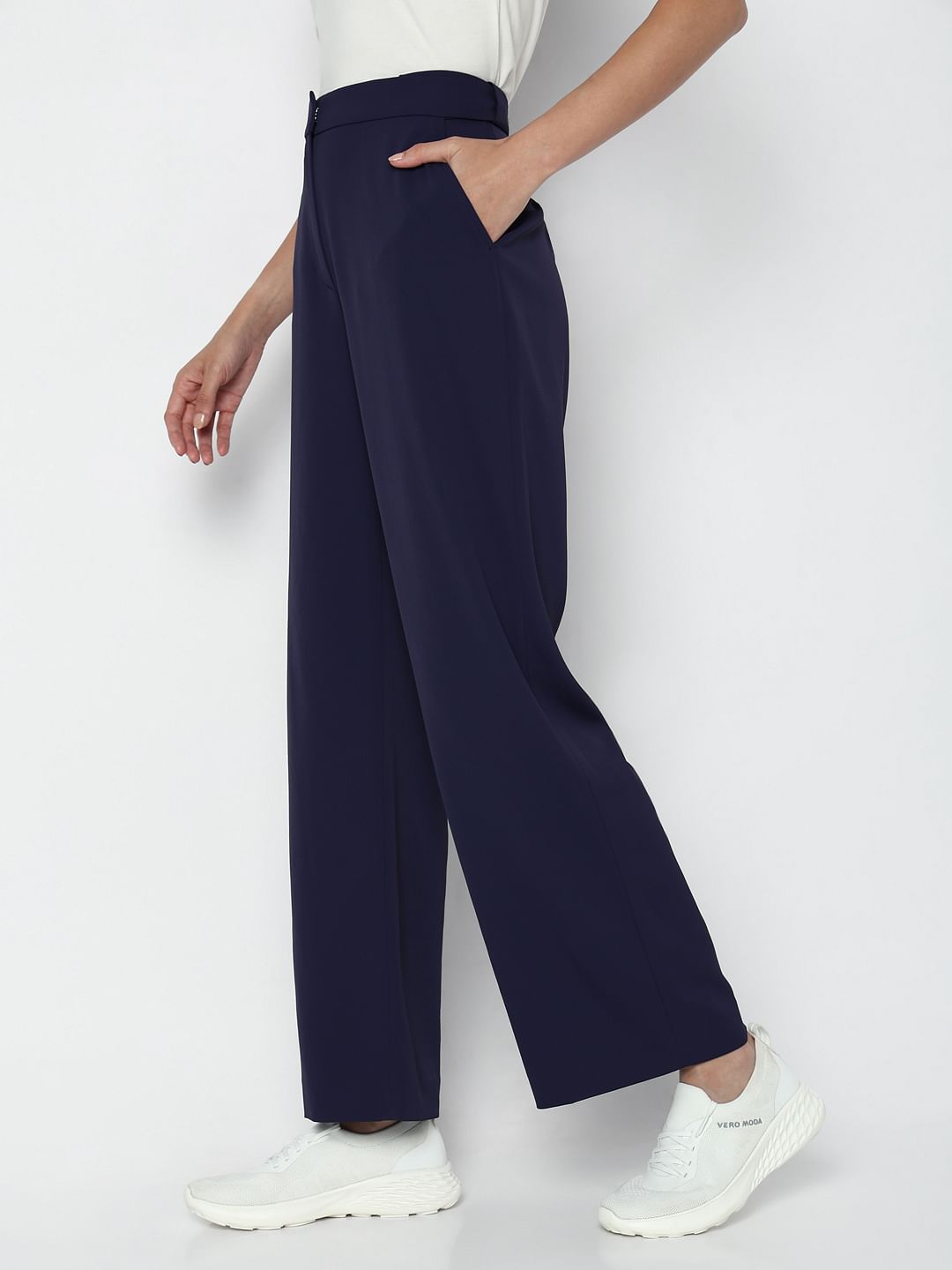 Navy Blue High Rise Straight Fit Pants