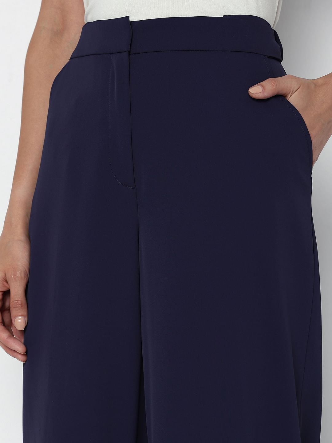 Navy Blue High Rise Straight Fit Pants