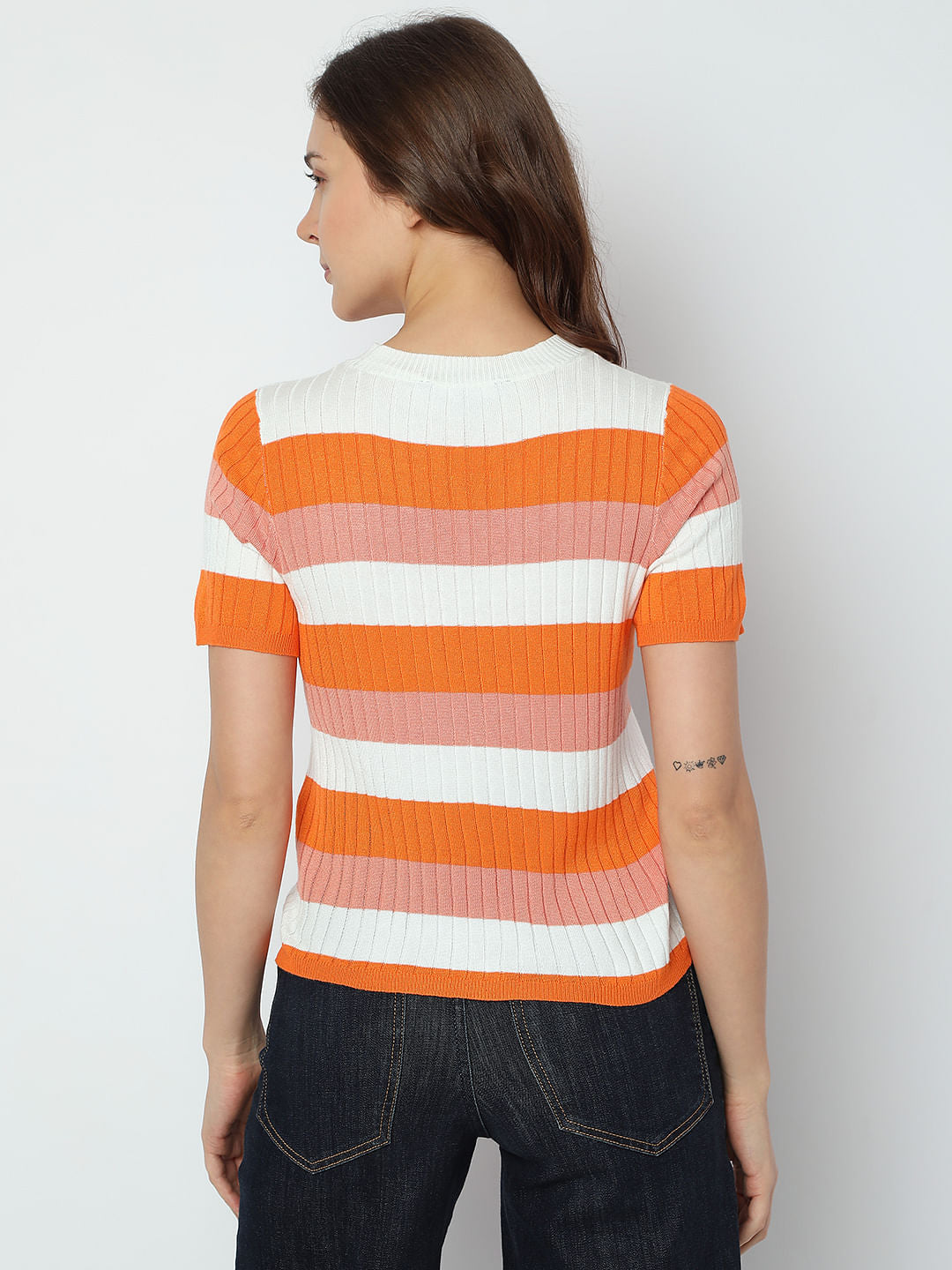 Orange Ribbed Striped Knit Top