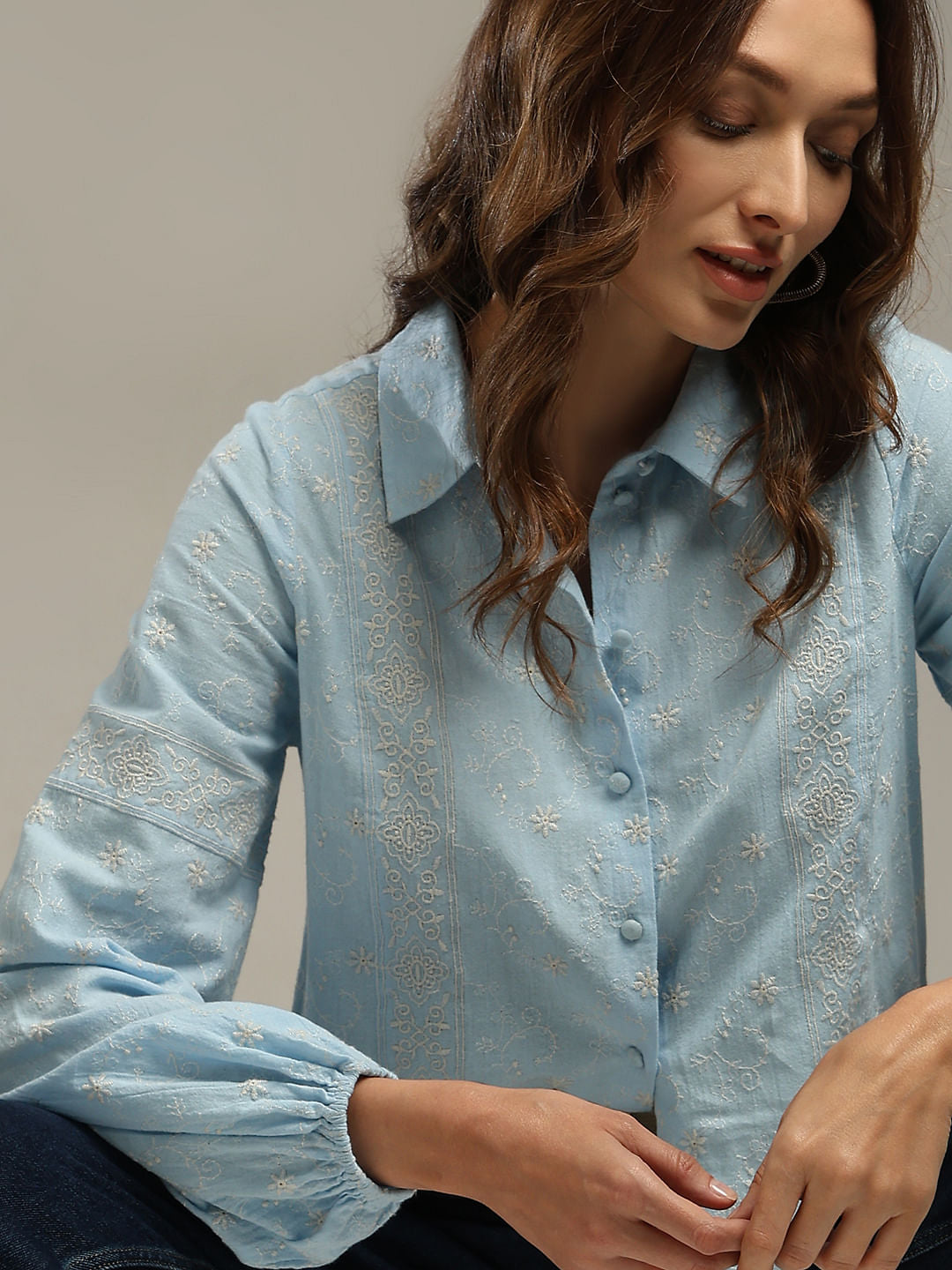 Light Blue Embroidered Shirt