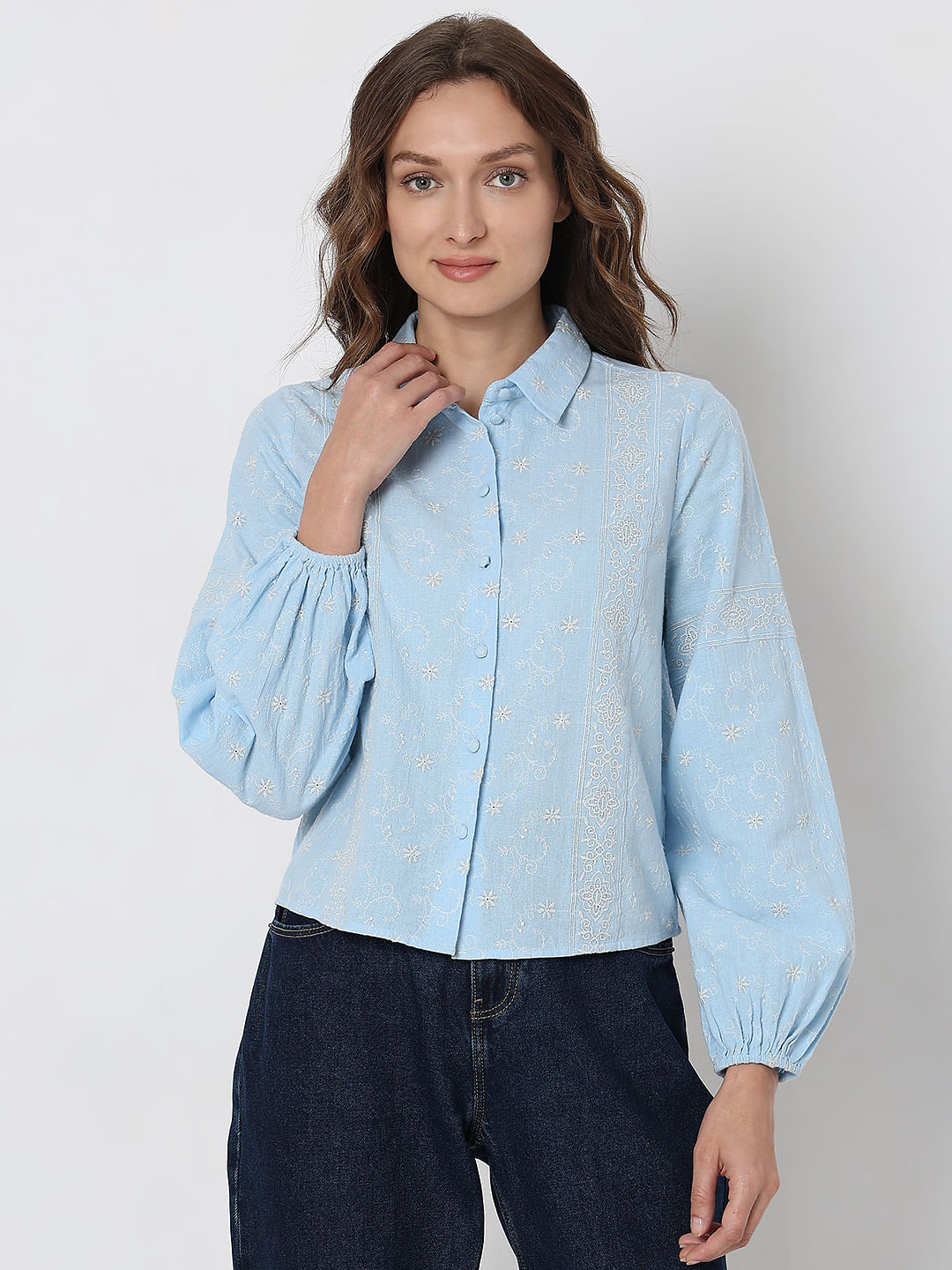Light Blue Embroidered Shirt