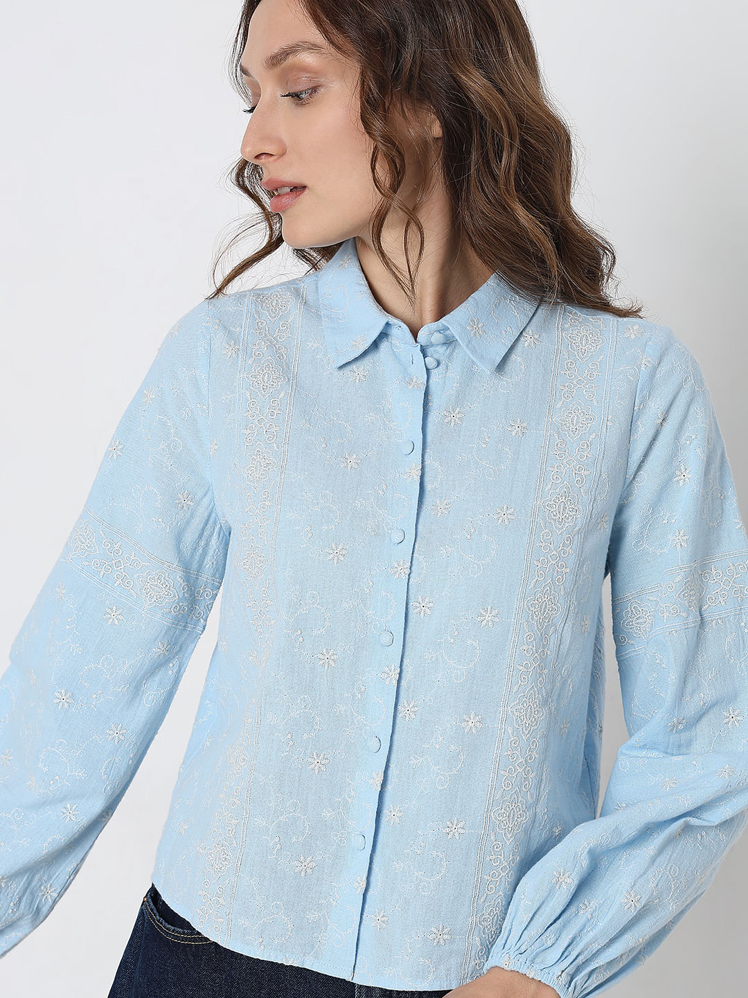 Light Blue Embroidered Shirt