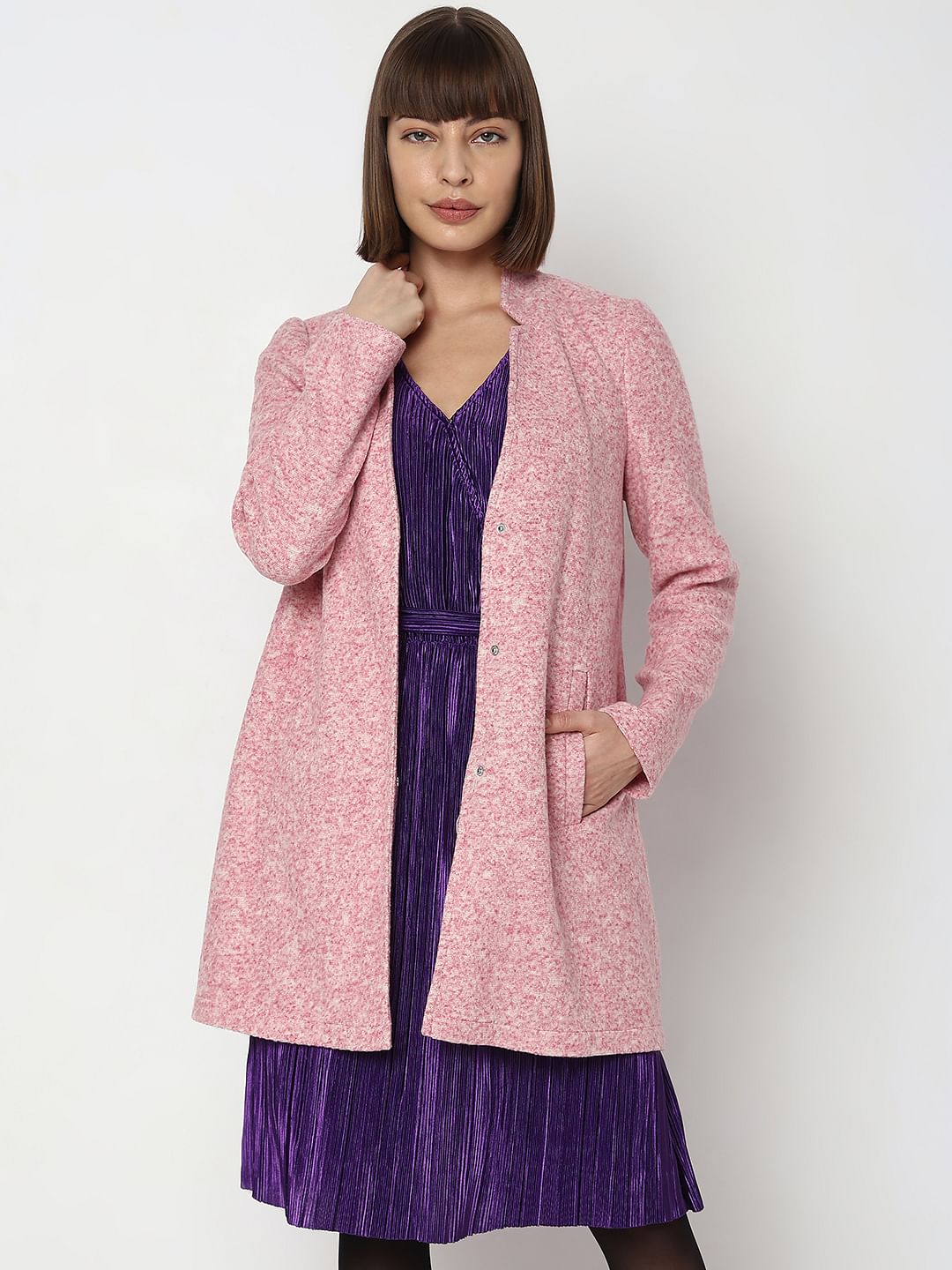 Pink Melange Long Coat