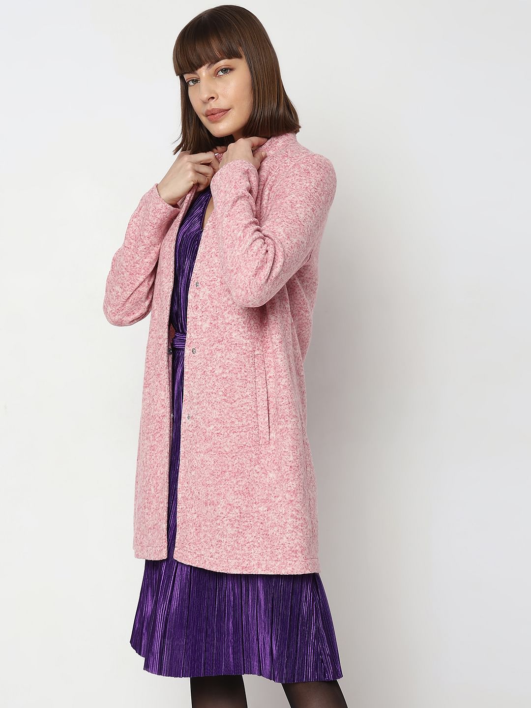 Pink Melange Long Coat