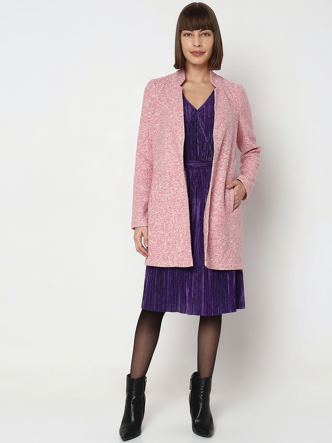 Pink Melange Long Coat