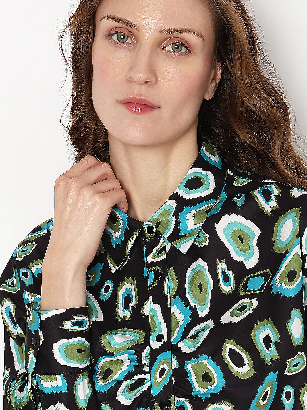 Black Abstract Print Satin Shirt