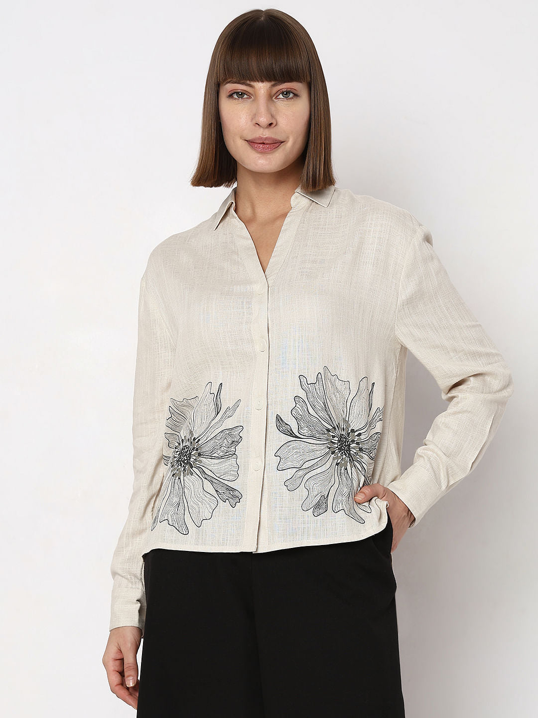 Off-White Floral Asymmetric Shirt