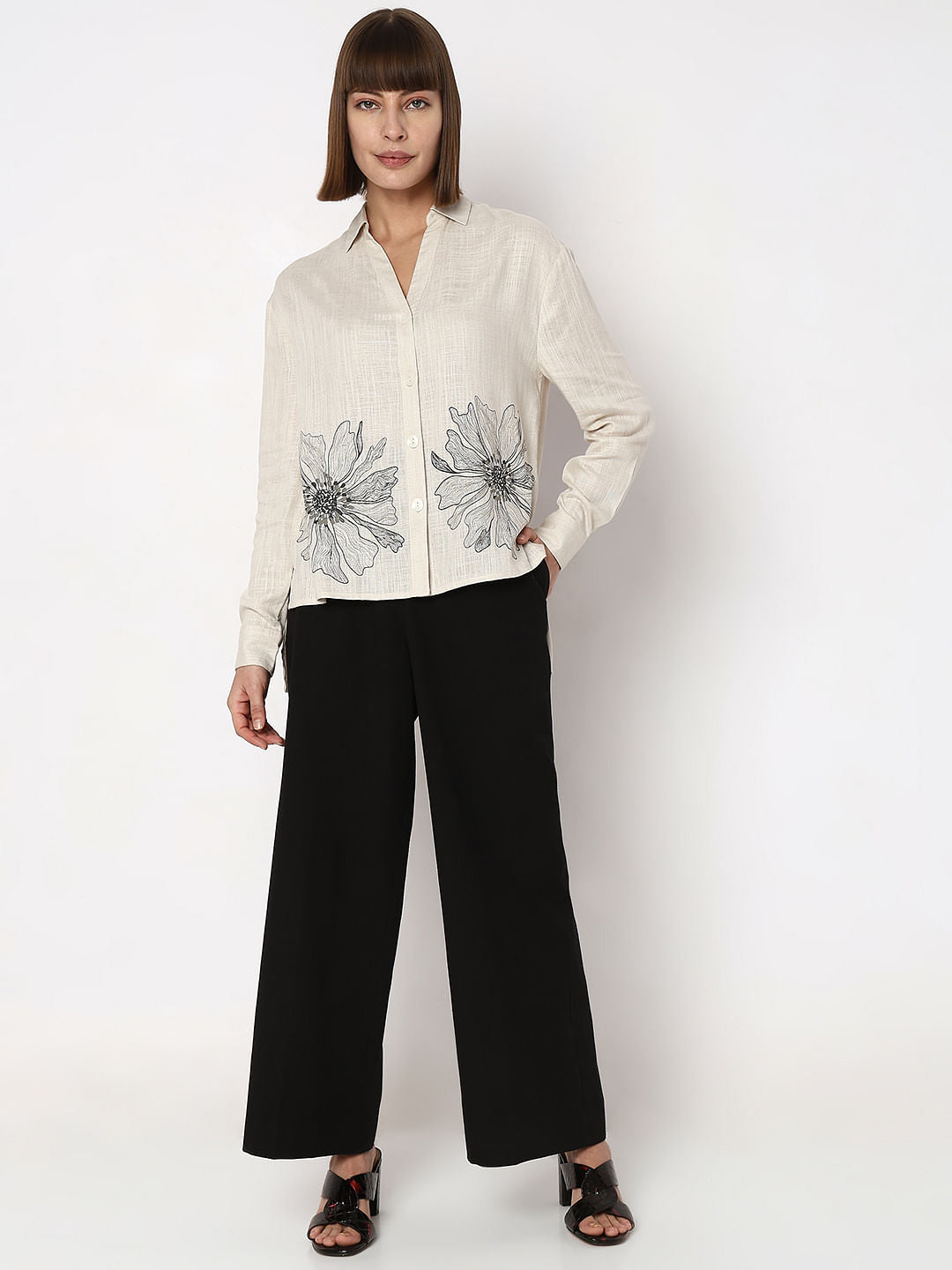 Off-White Floral Asymmetric Shirt