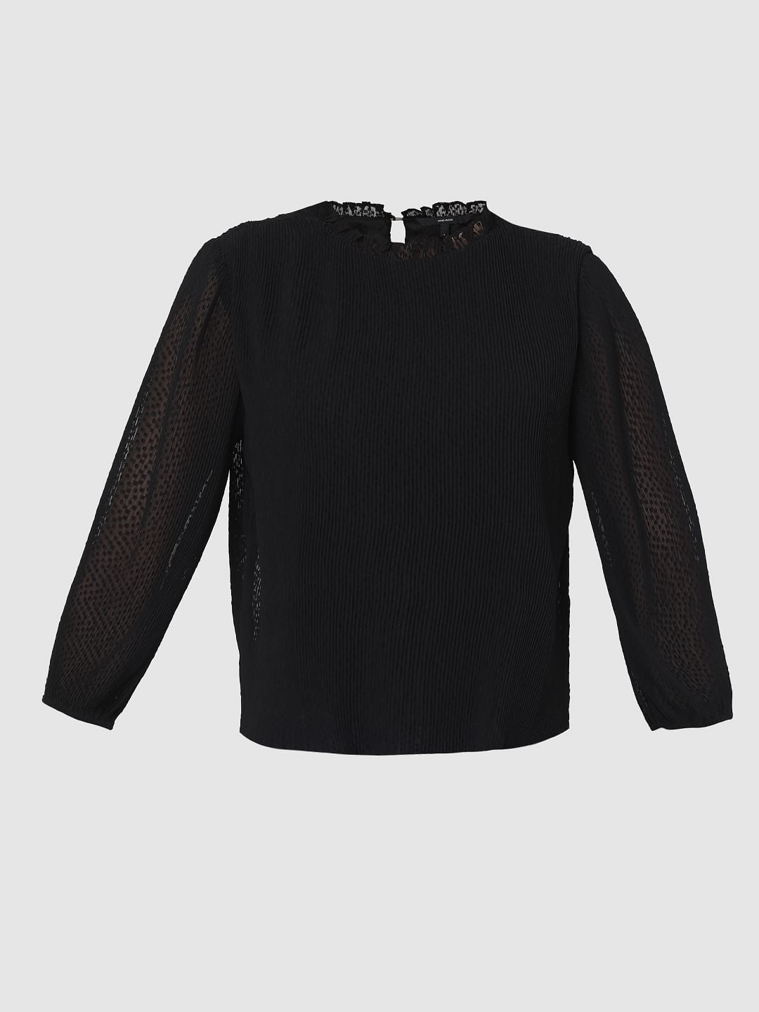 Black Plisse Pleated Top