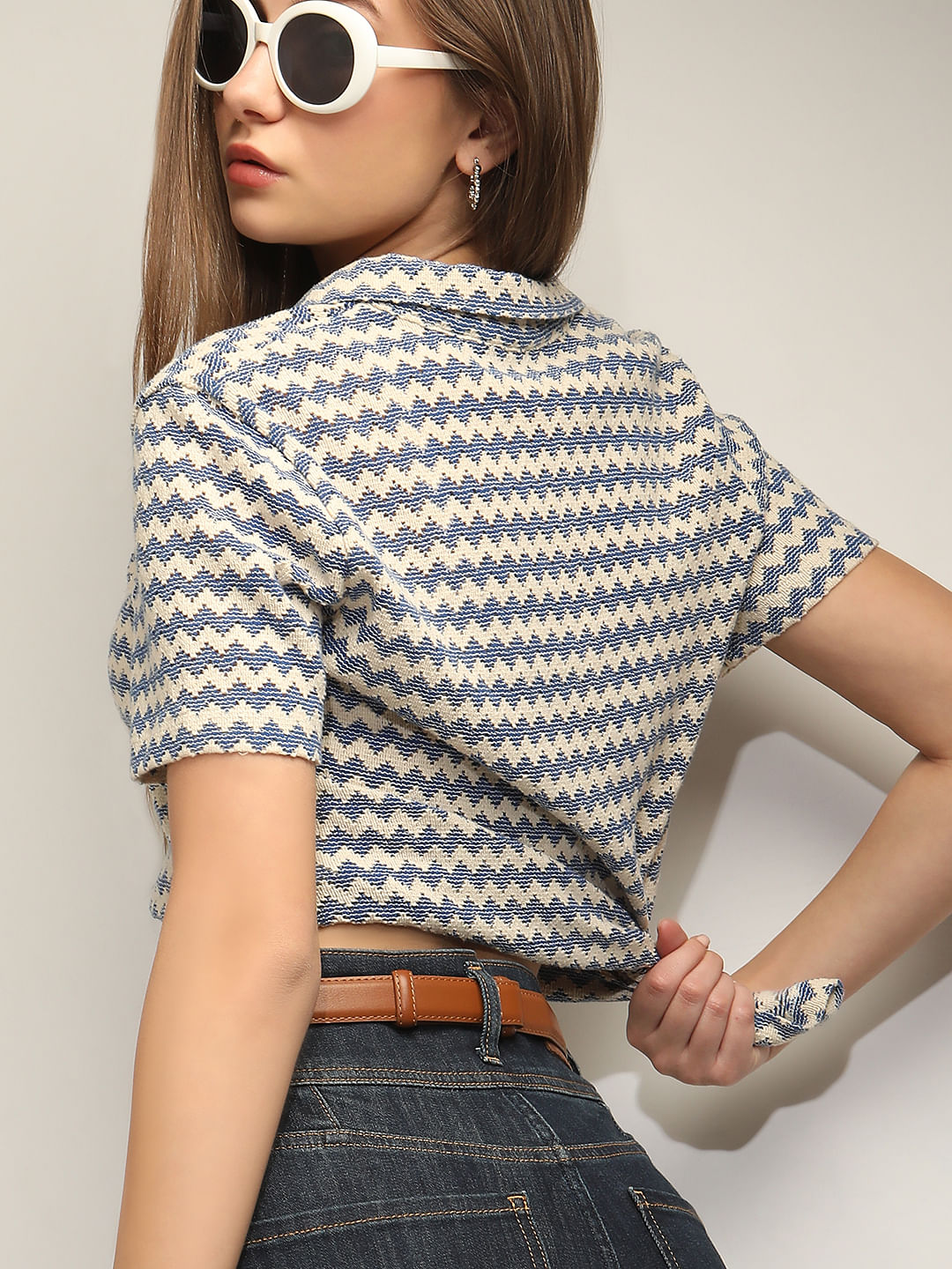 Blue Chevron Print Top