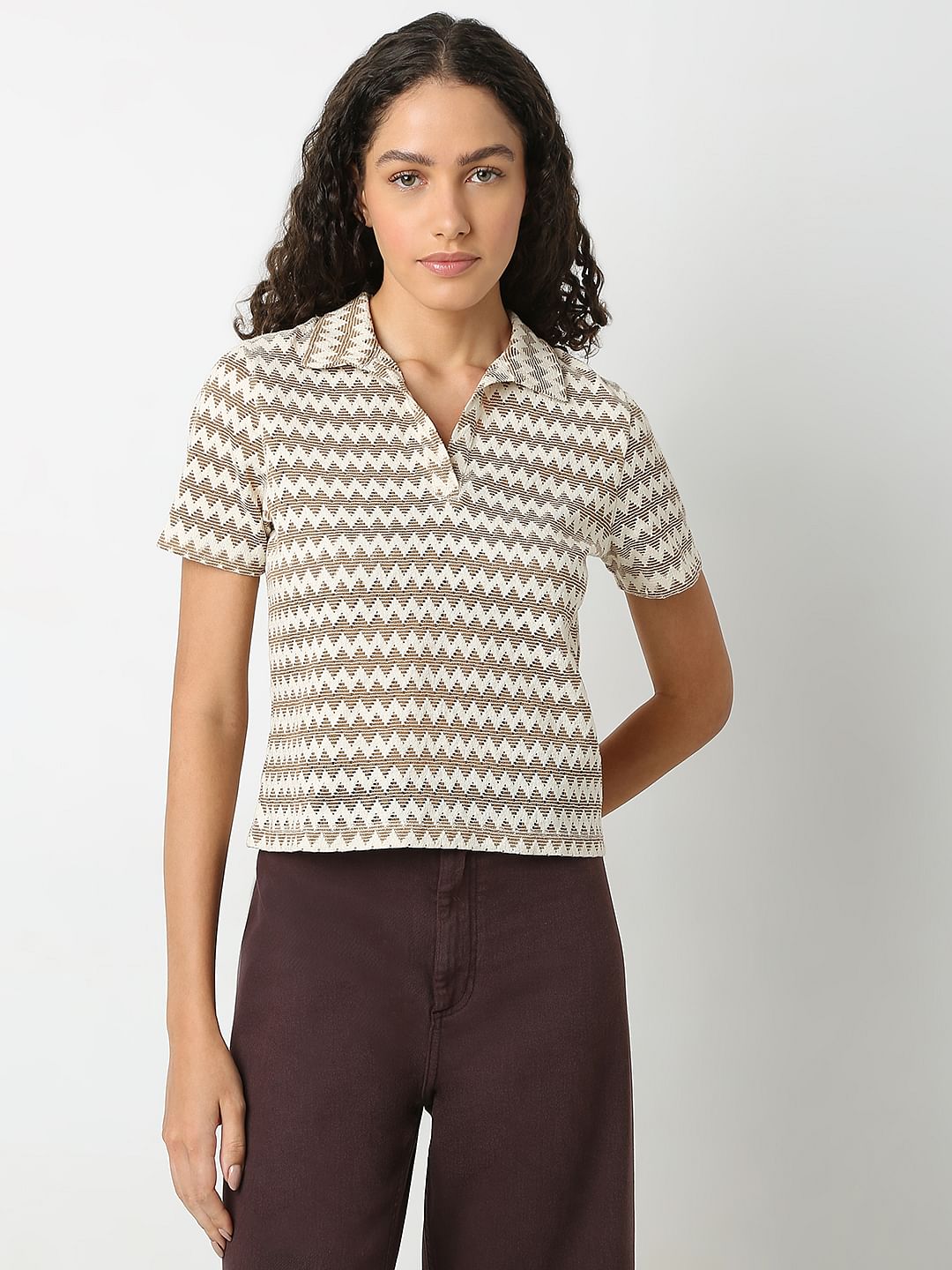Brown Abstract Print Polo