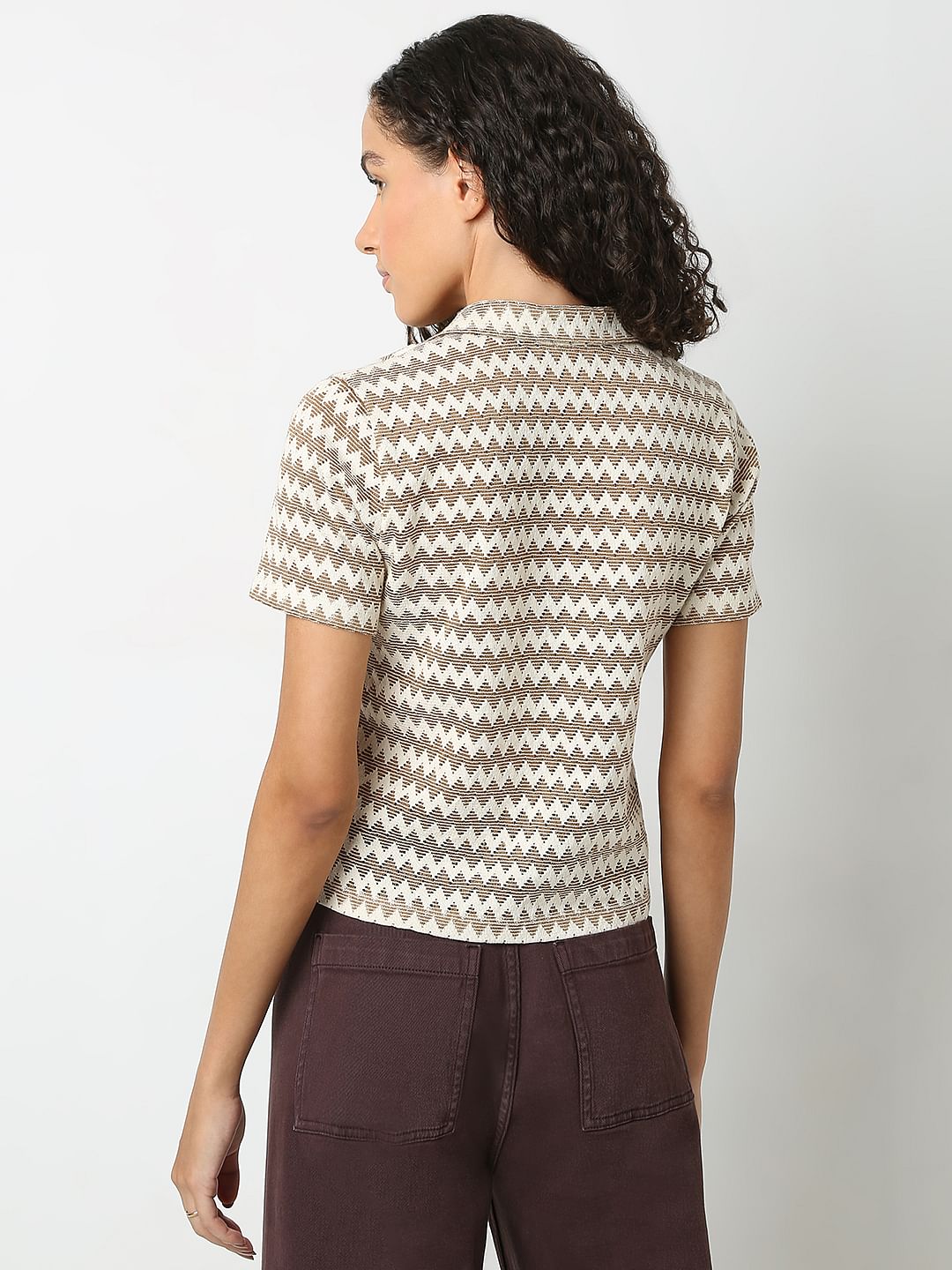 Brown Abstract Print Polo