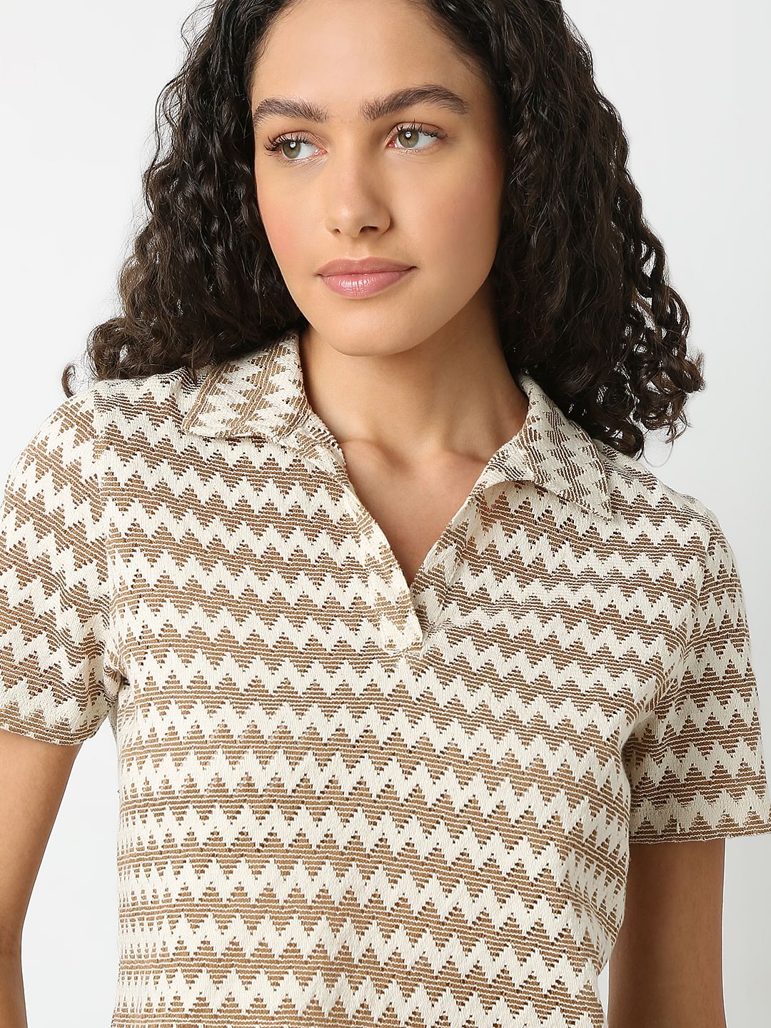 Brown Abstract Print Polo