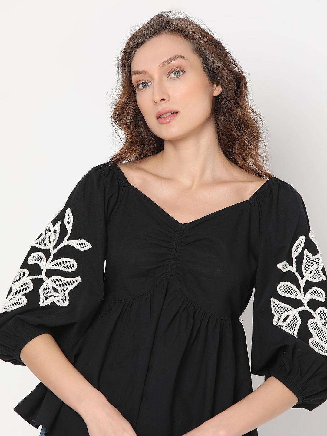 Black Floral Embroidered Top