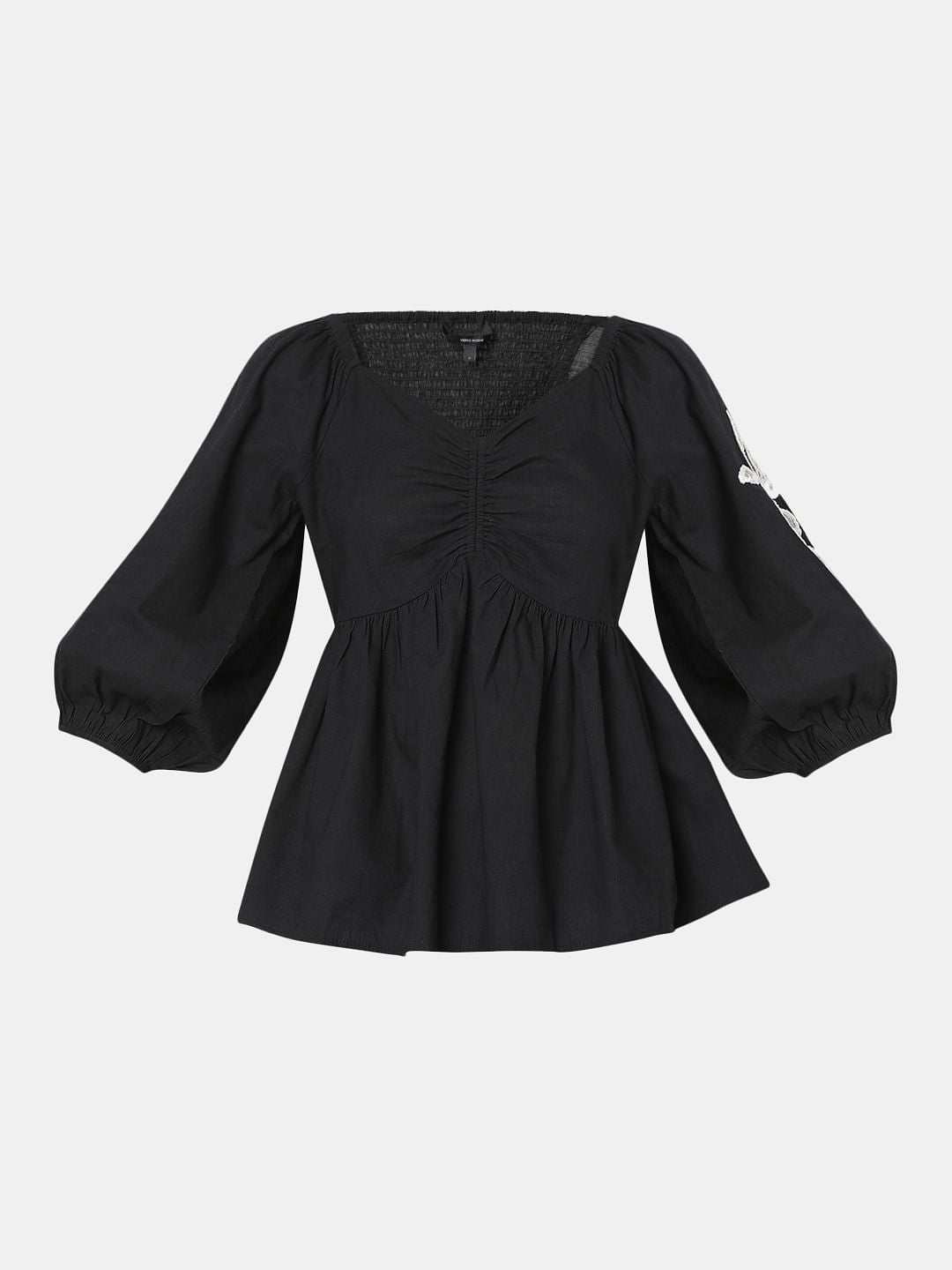 Black Floral Embroidered Top