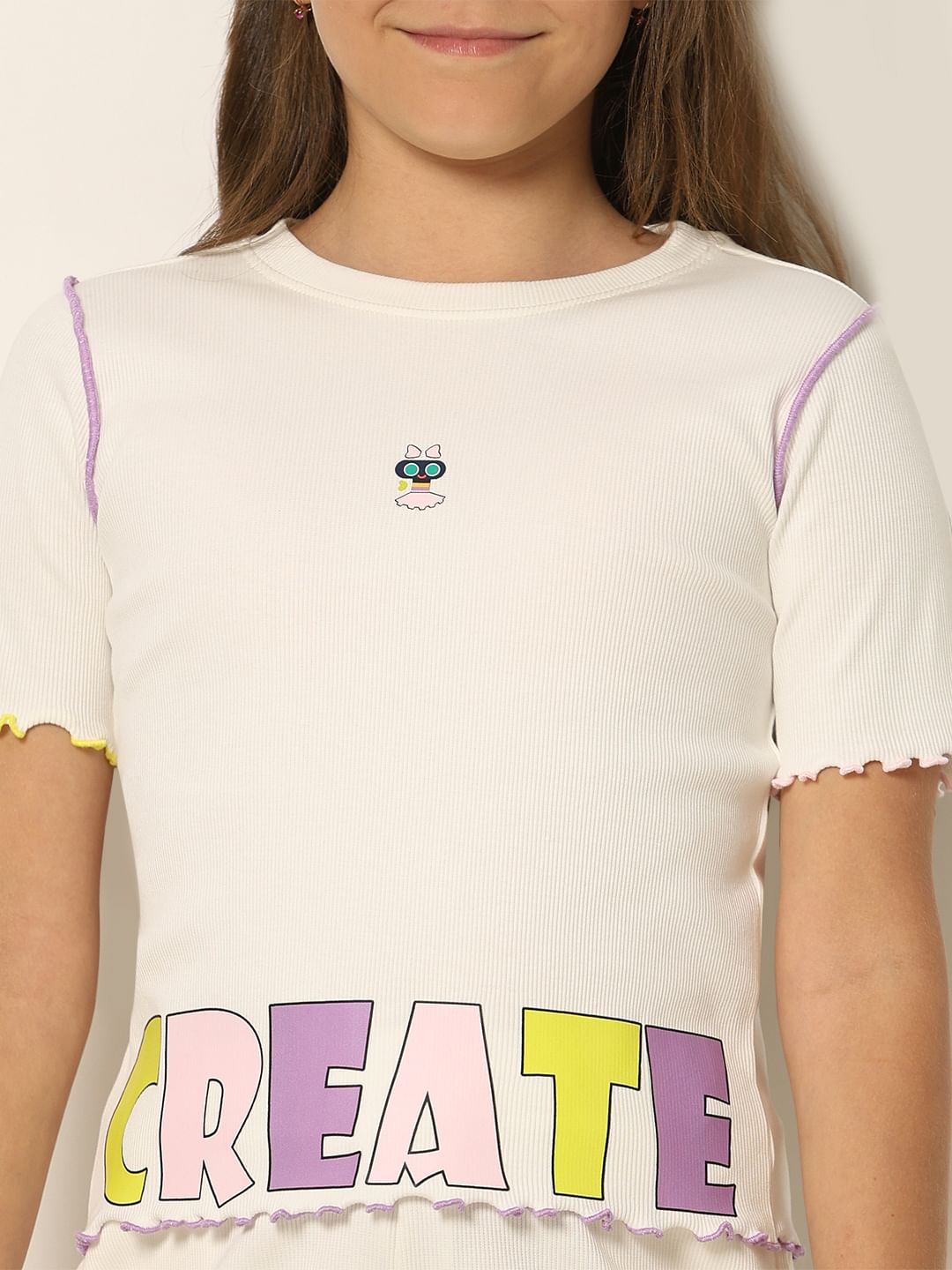 White Ribbed Co-Ord Set T-Shirt