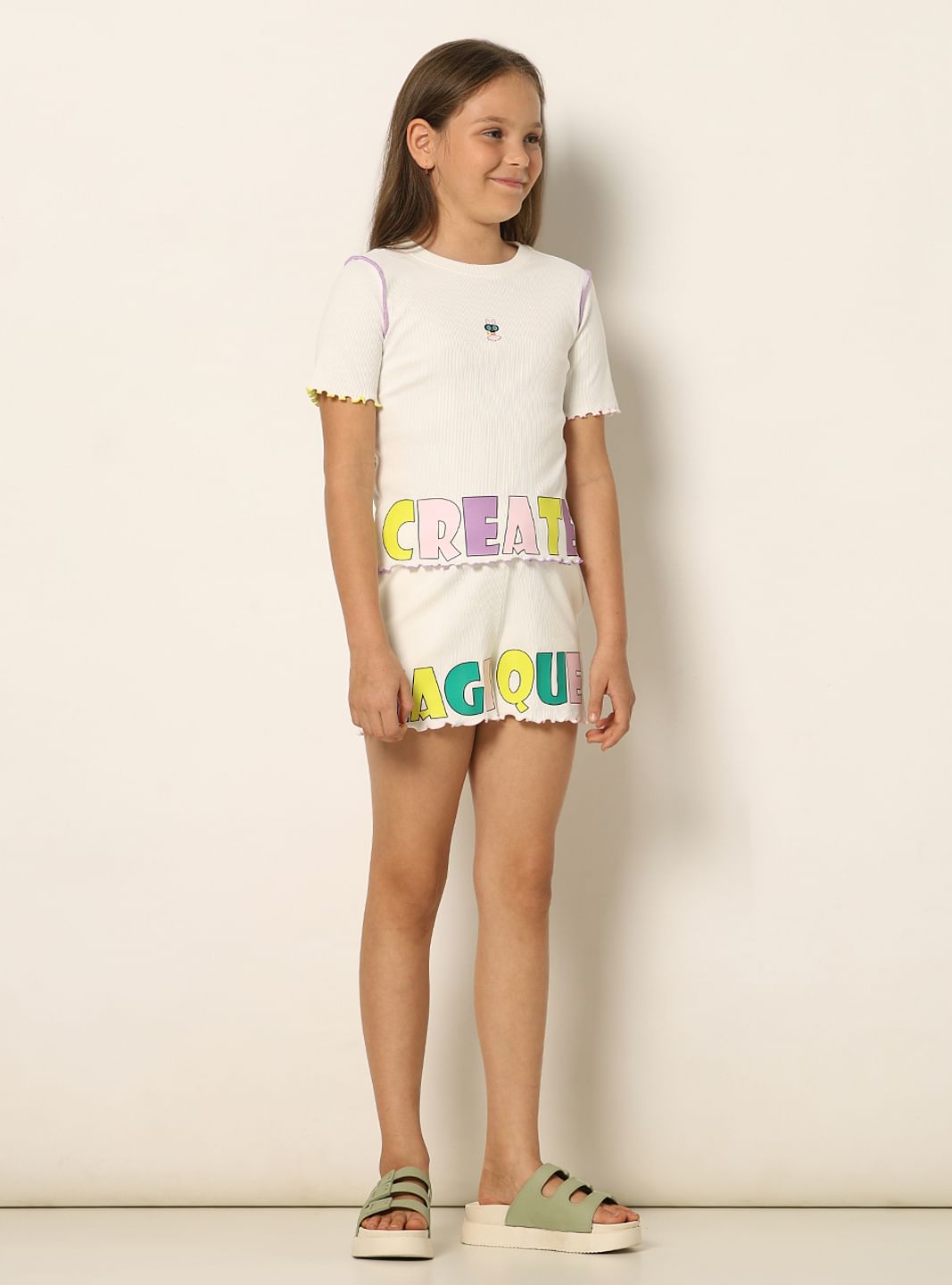 White Ribbed Co-Ord Set T-Shirt