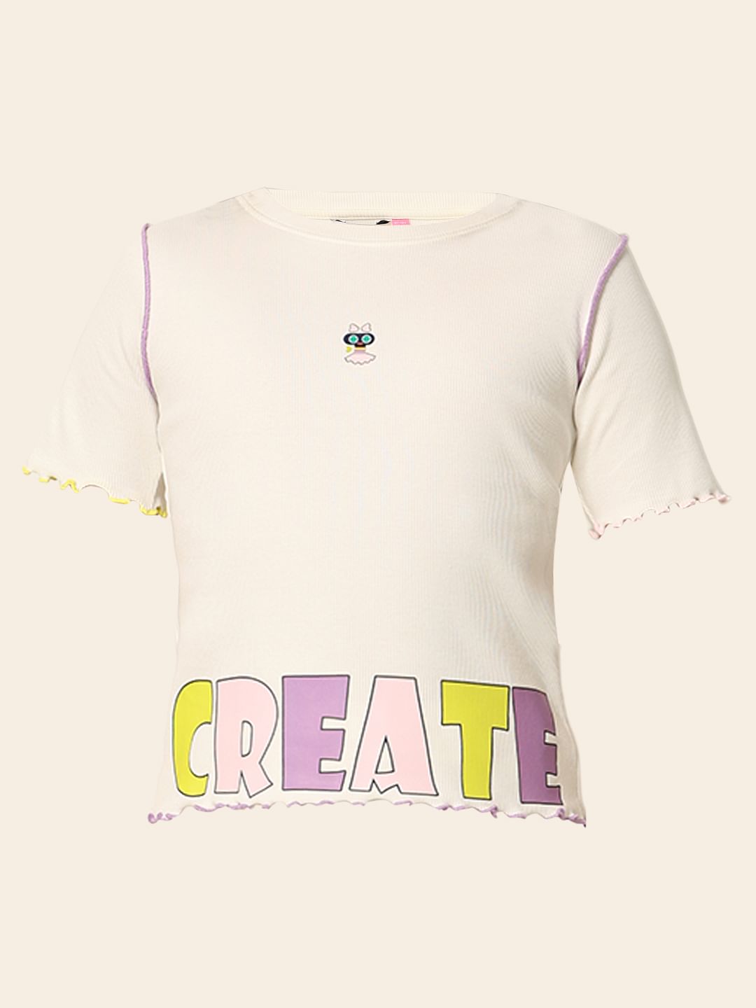 White Ribbed Co-Ord Set T-Shirt