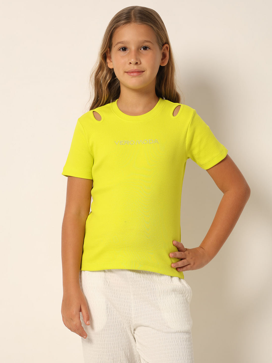 Neon Green Knitted Cut-Out T-Shirt