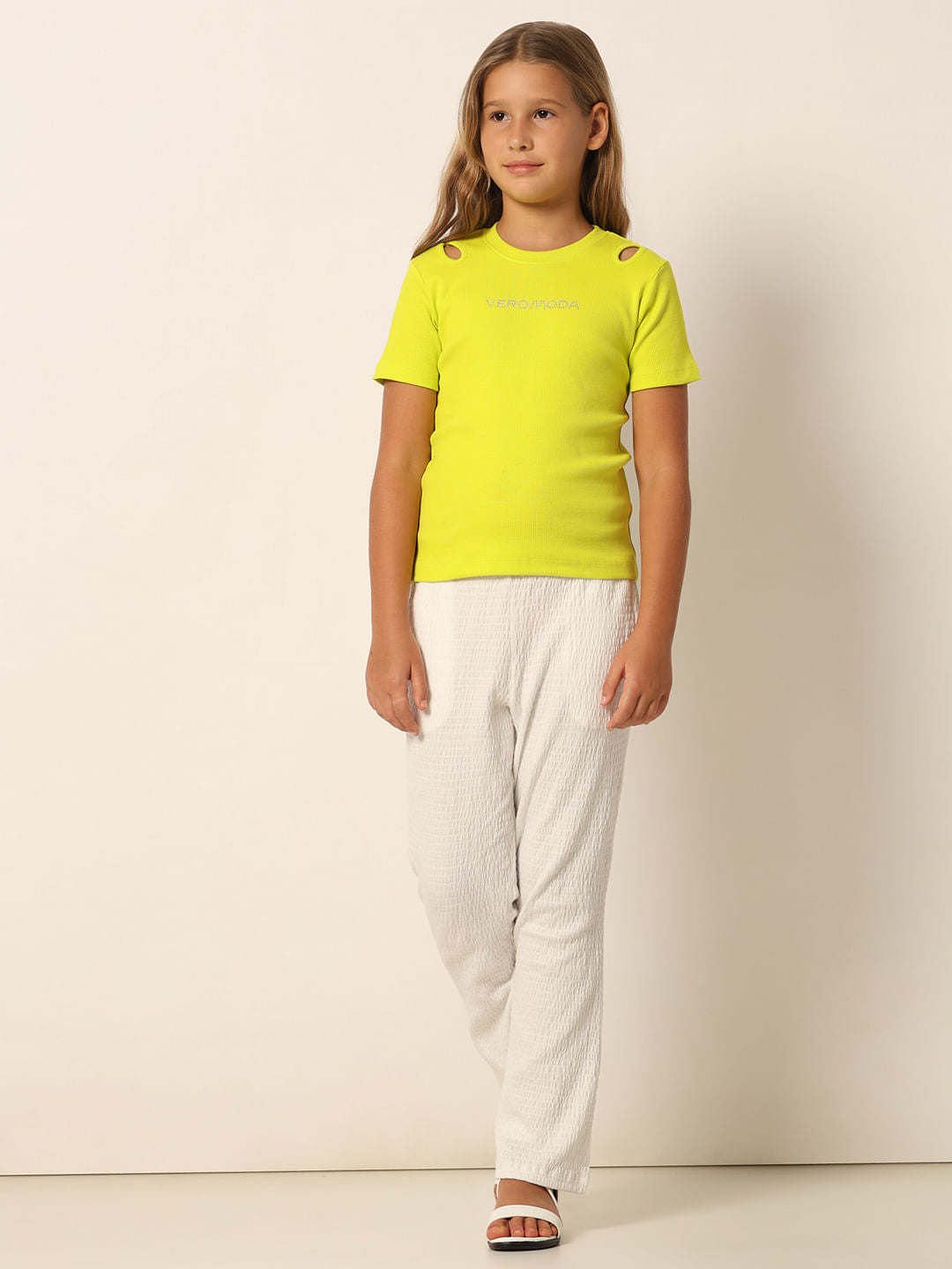 Neon Green Knitted Cut-Out T-Shirt
