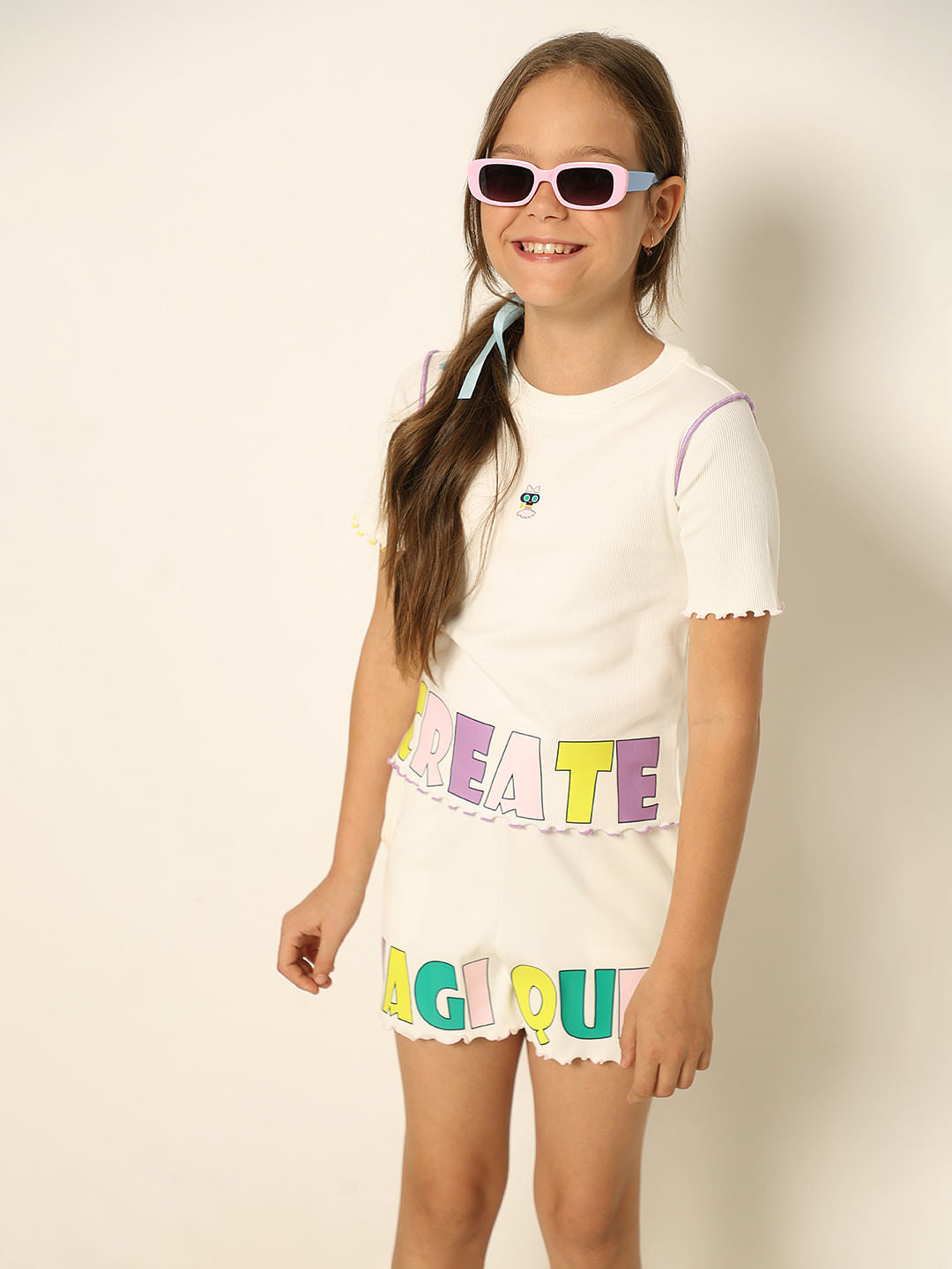 White Ribbed Co-Ord Set Shorts