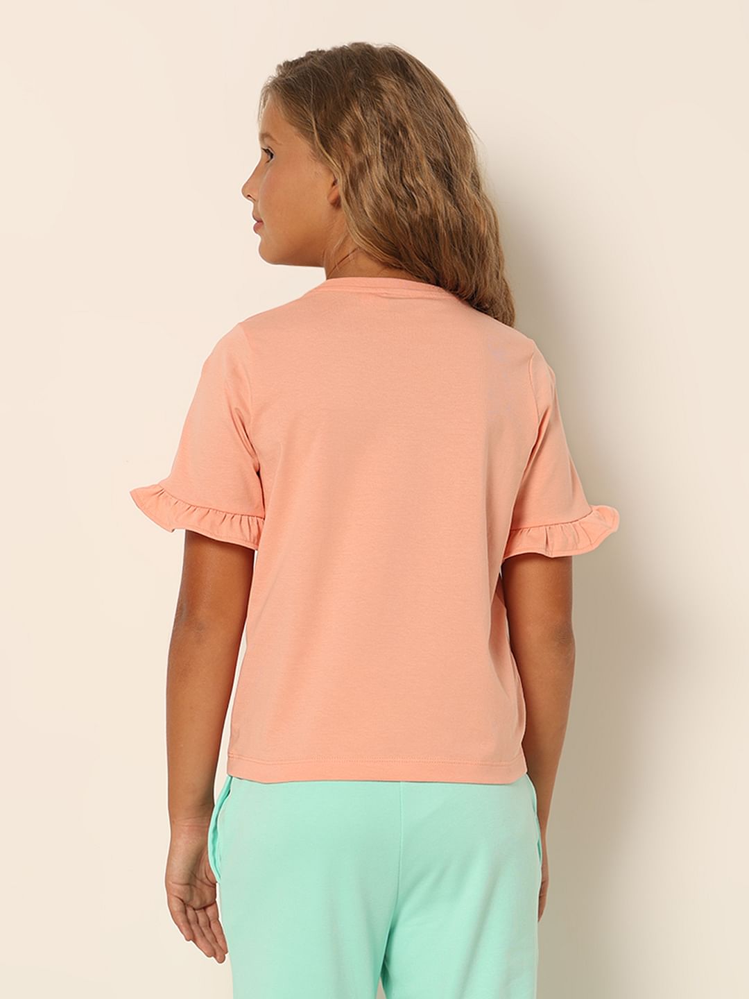 Girls Coral Typographic Print T-Shirt