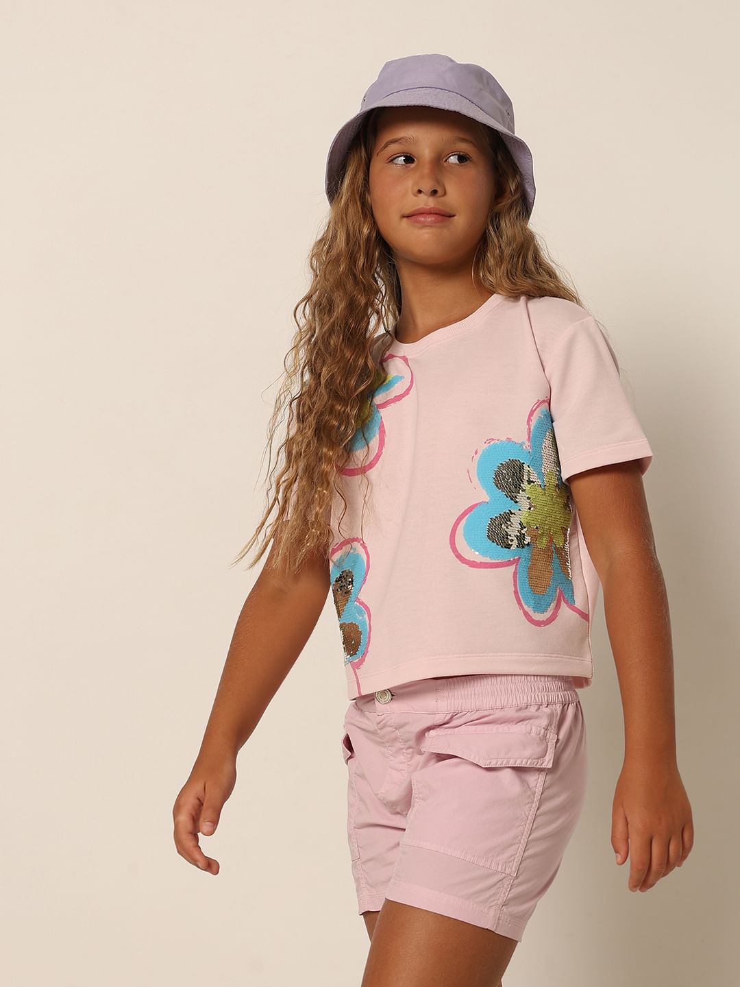 Girls Pink Sequin Detail T-Shirt