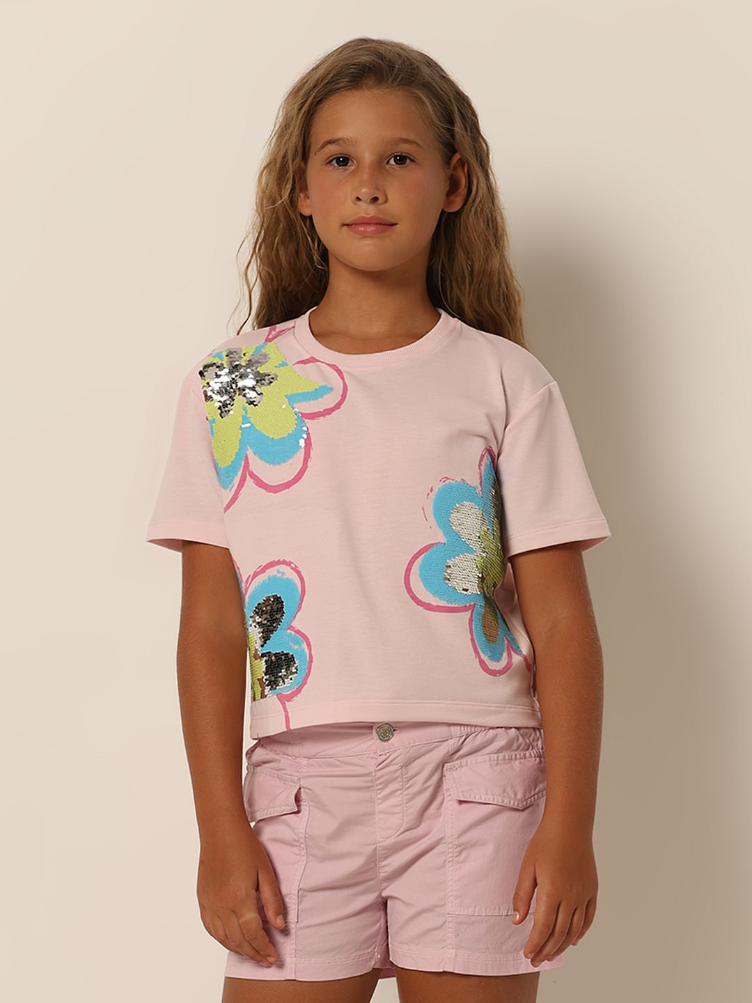Girls Pink Sequin Detail T-Shirt