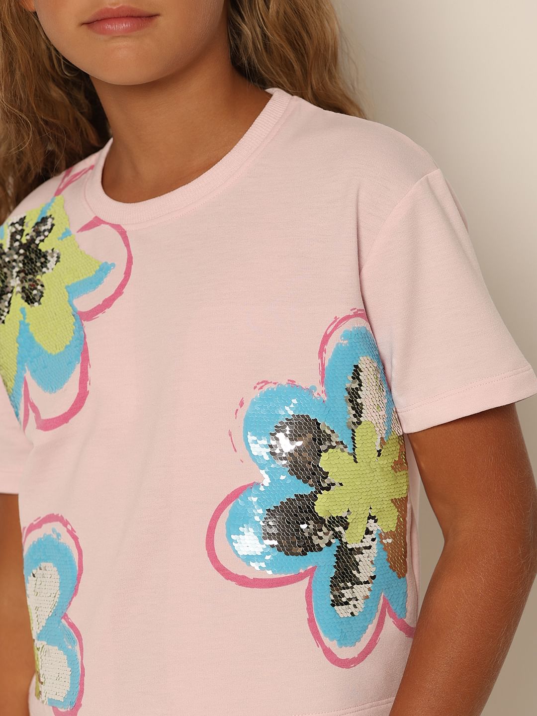 Girls Pink Sequin Detail T-Shirt