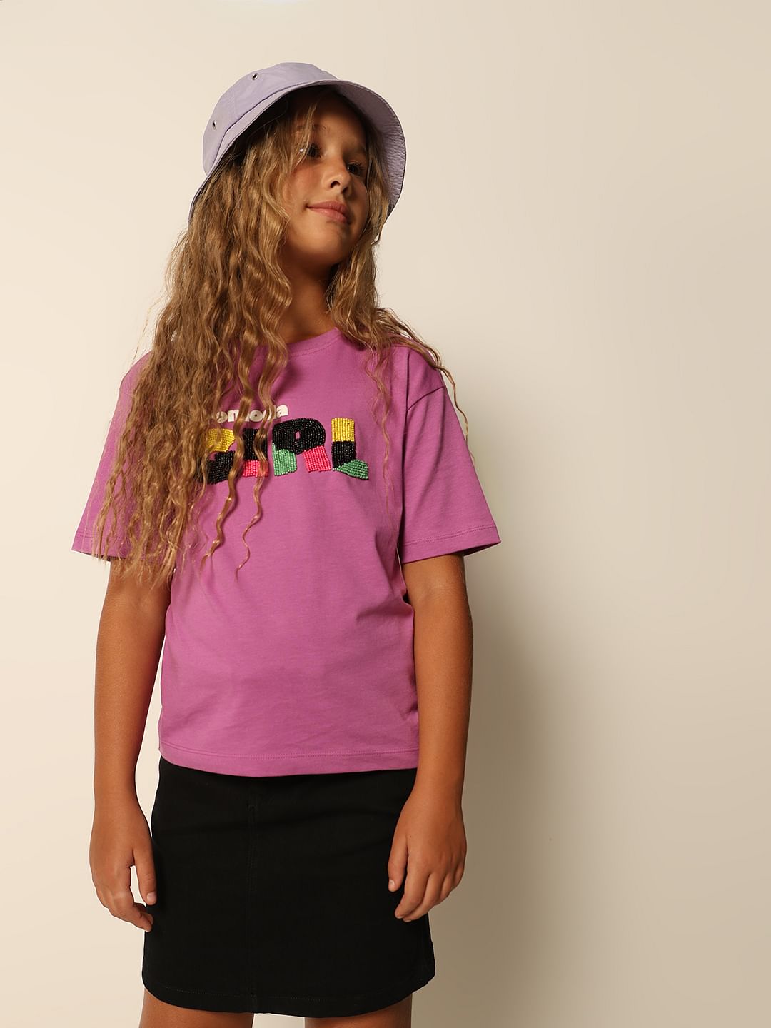 Girls Purple Bead Detail T-Shirt