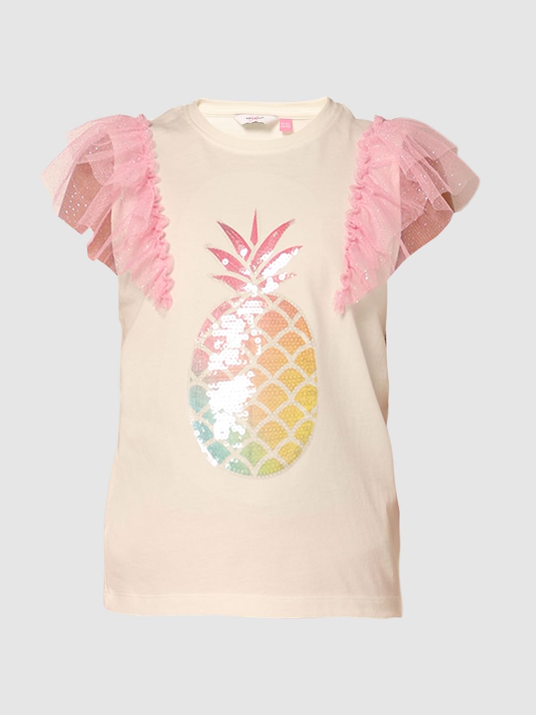 Girls White Ruffled Mesh T-Shirt