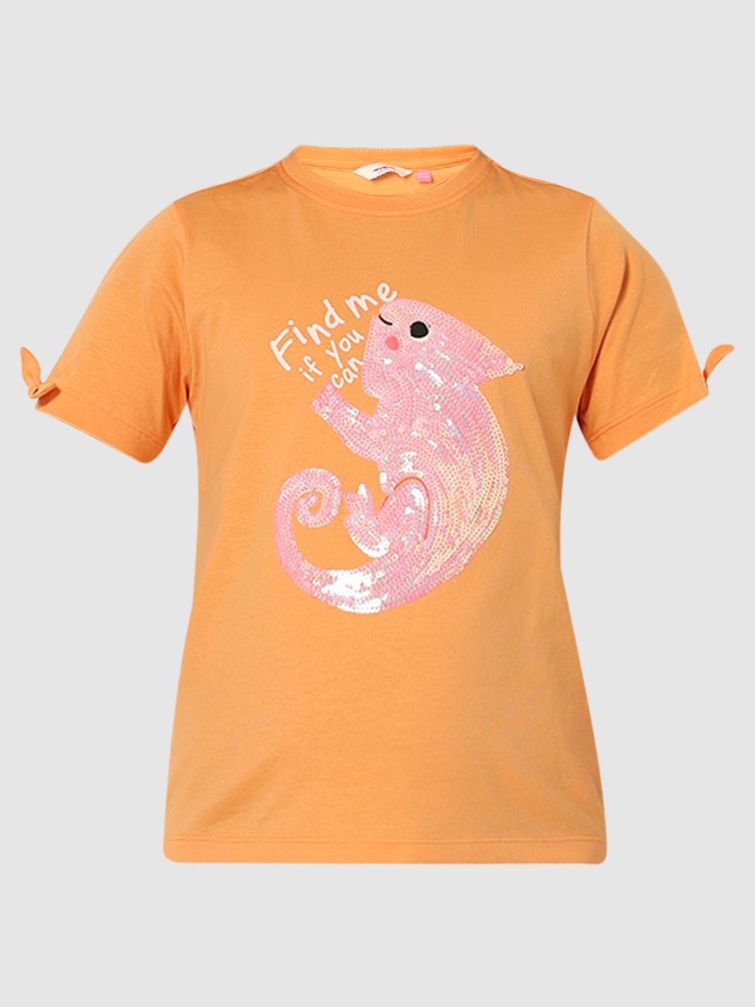 Girls Orange Sequin Graphic T-Shirt