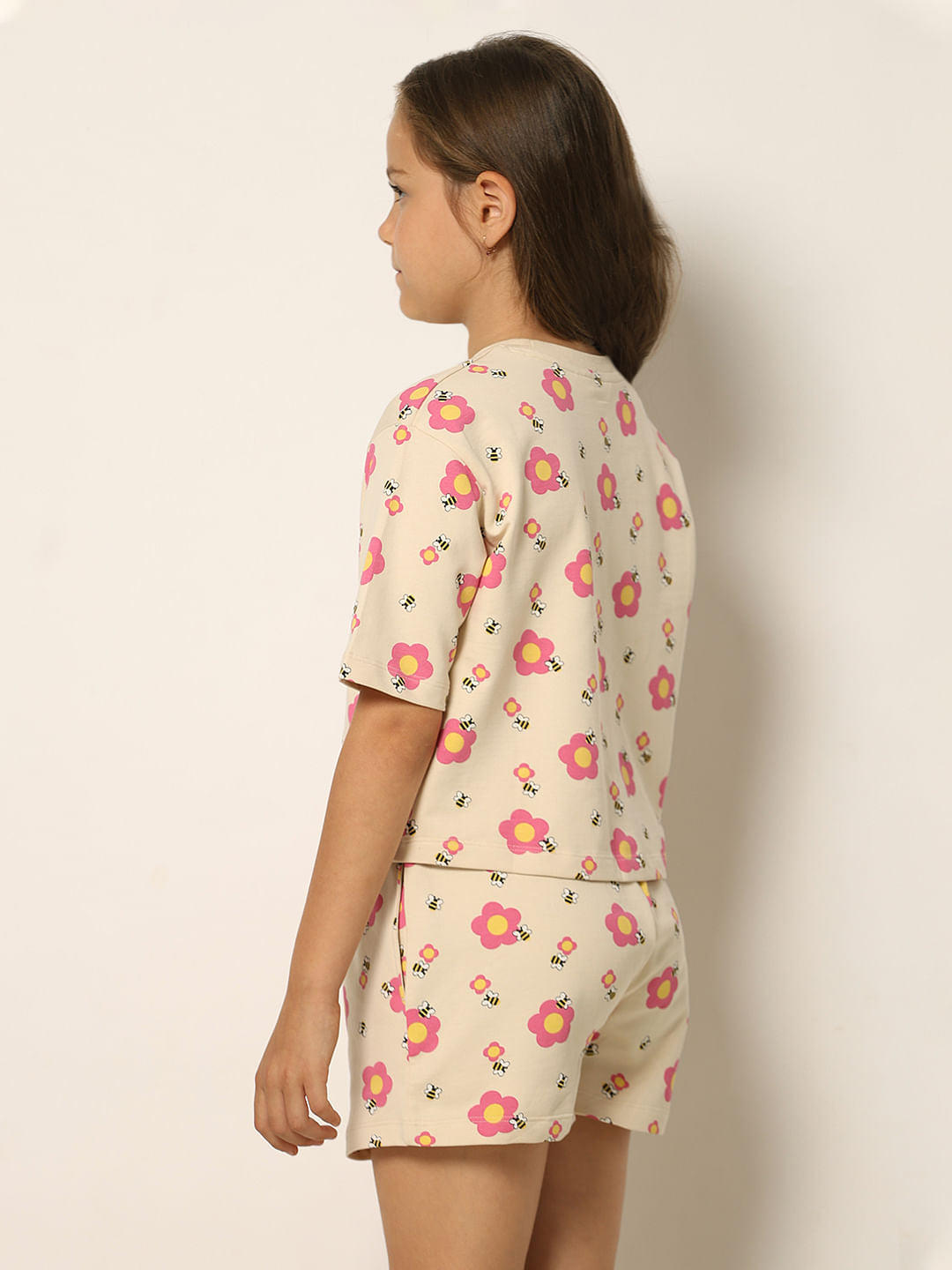 Beige Floral Co-Ord Set T-Shirt