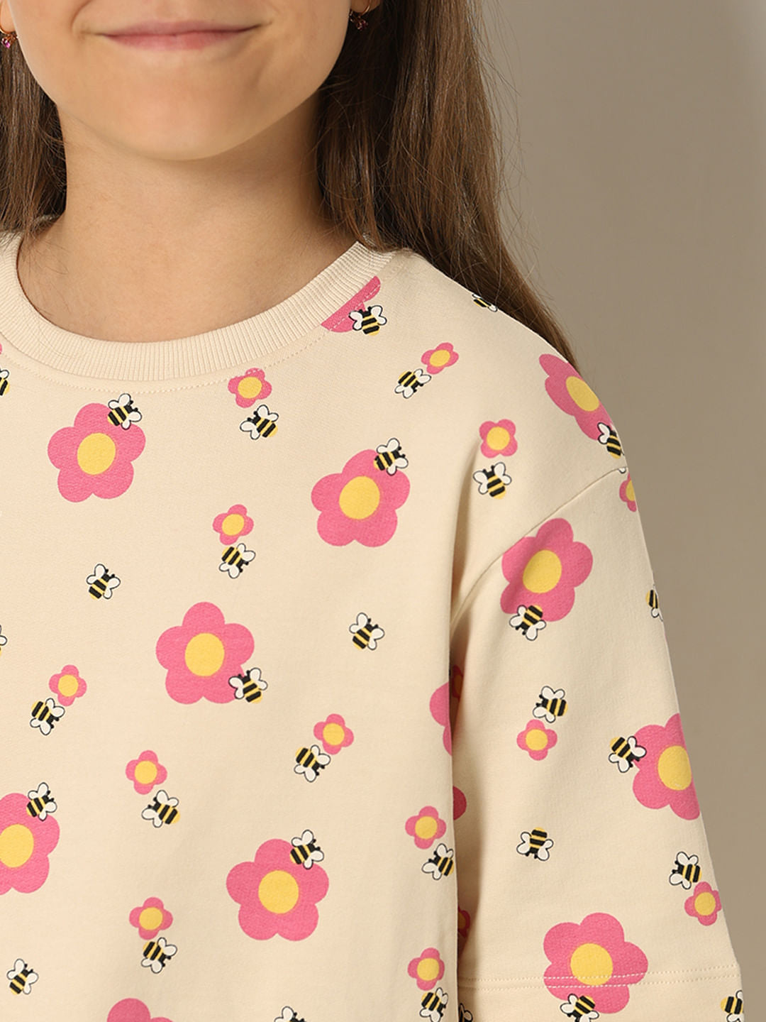 Beige Floral Co-Ord Set T-Shirt