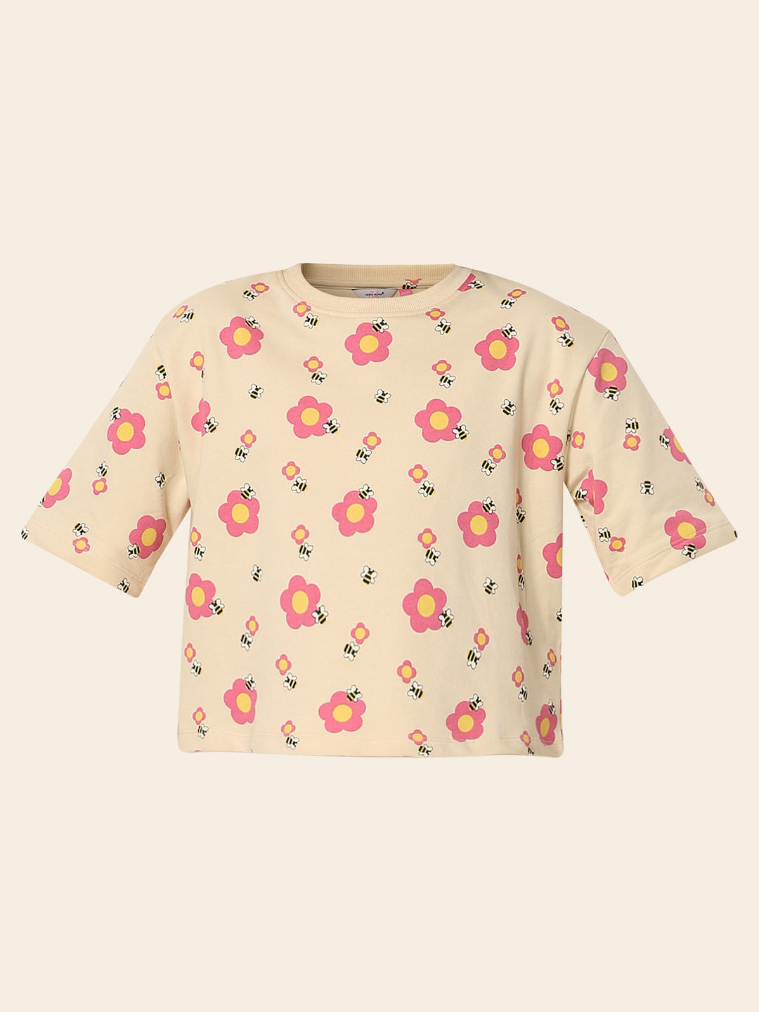 Beige Floral Co-Ord Set T-Shirt