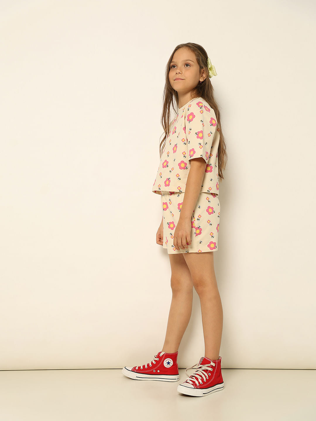 Beige Floral Co-Ord Set Shorts