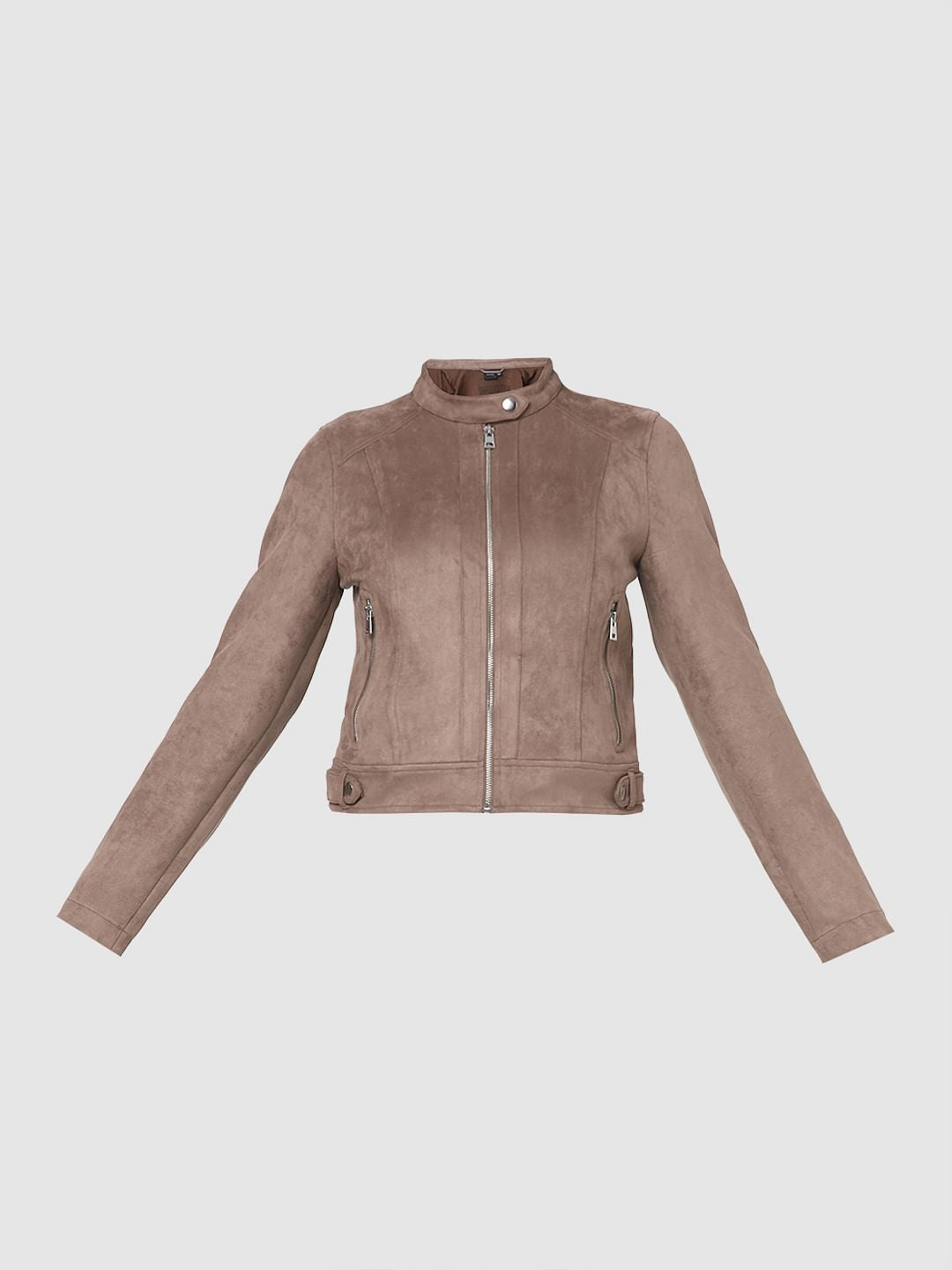Brown Faux Suede Biker Jacket
