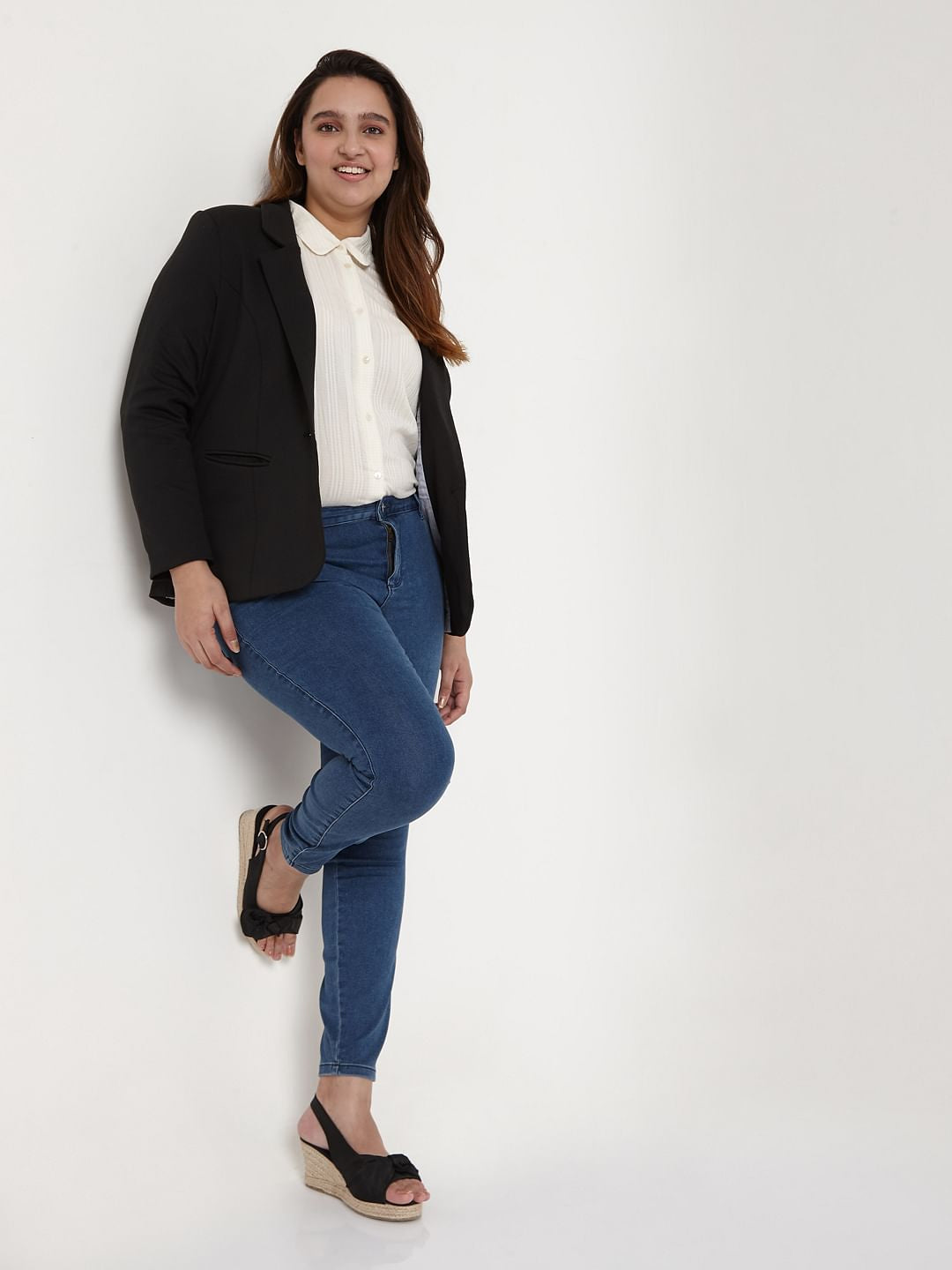 Curve Black Knit Formal Blazer