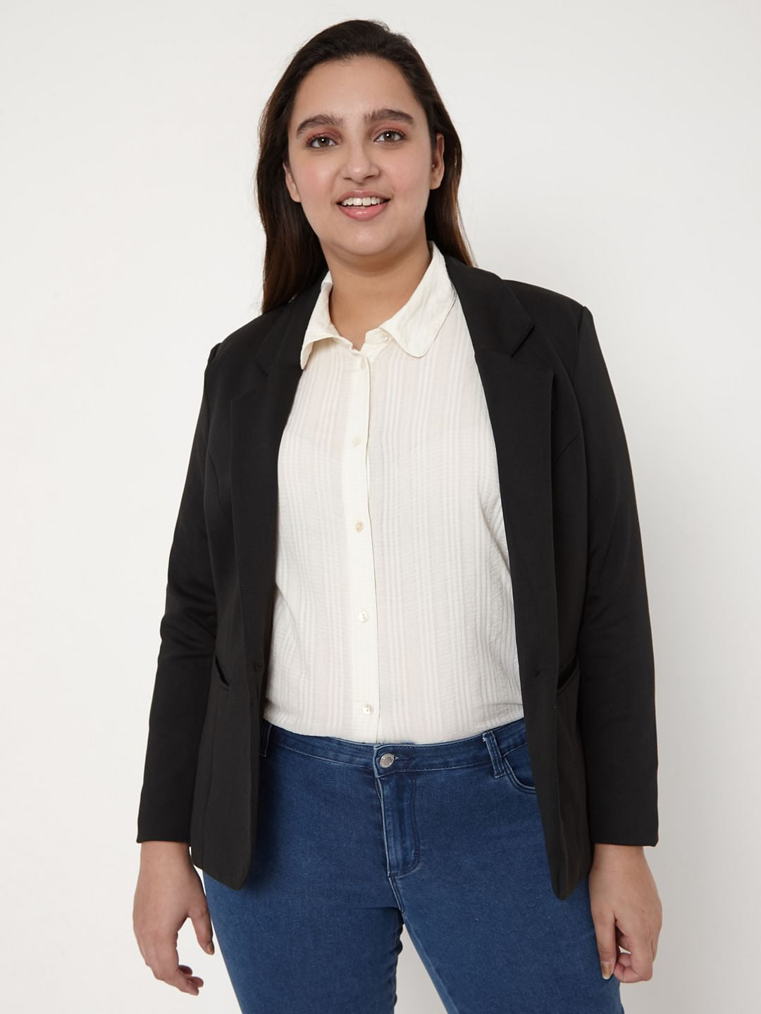 Curve Black Knit Formal Blazer