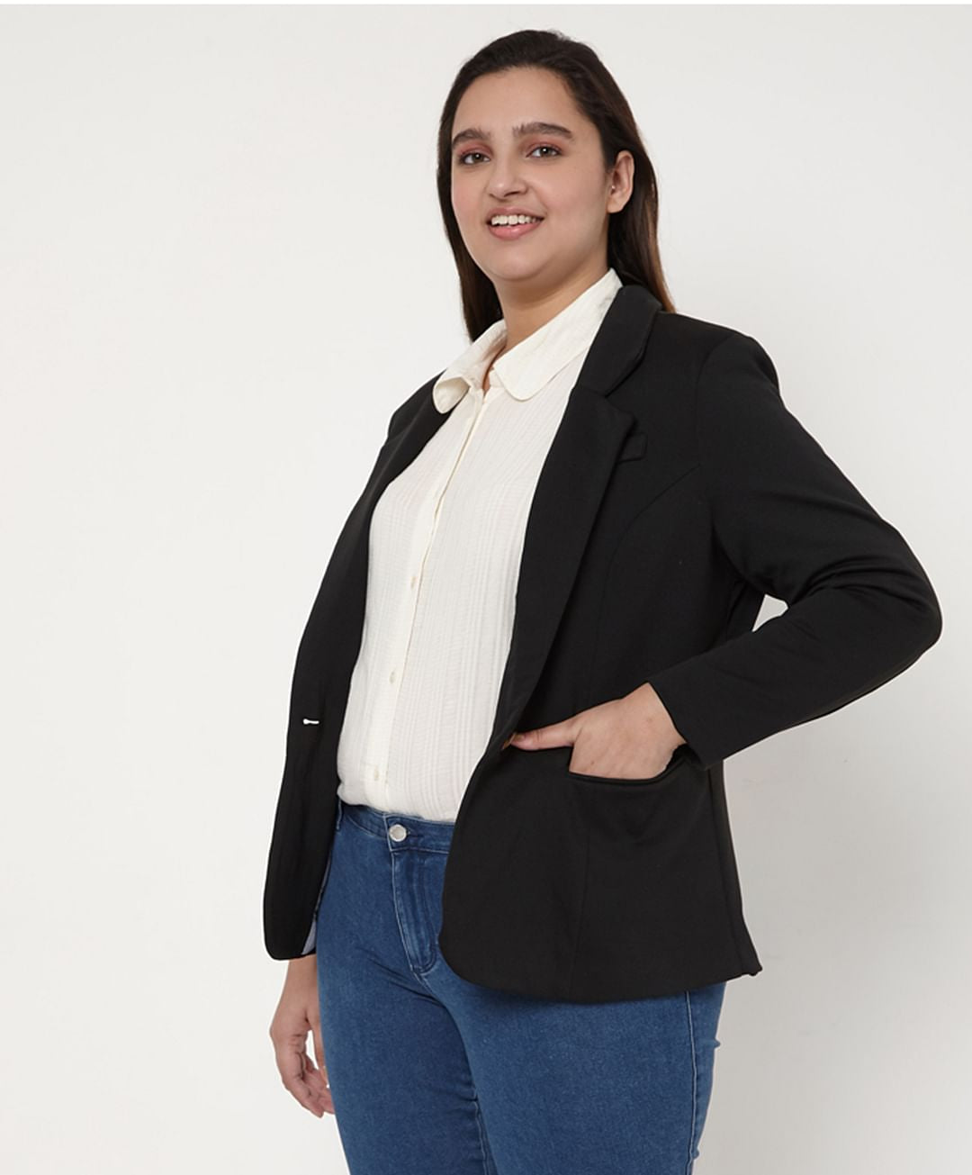 Curve Black Knit Formal Blazer